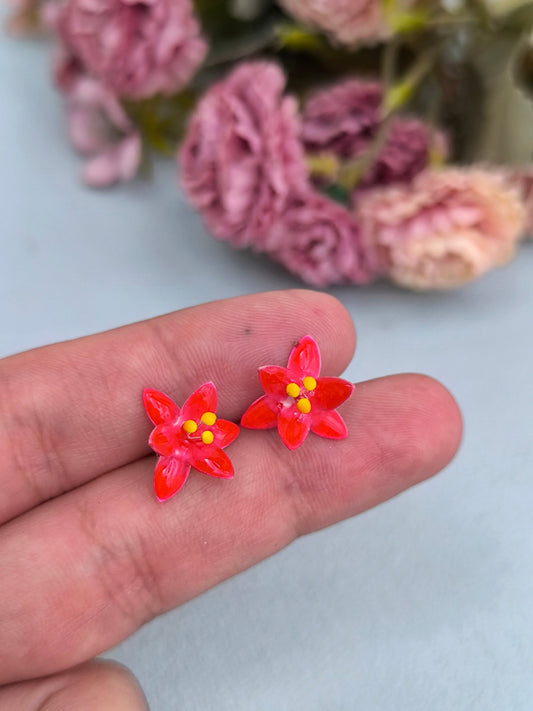 Blooming Pots, 3D Flower Stud Earrings in Silver with Mini Ceramic Pot, Handmade Floral Jewelry Gift for Her
