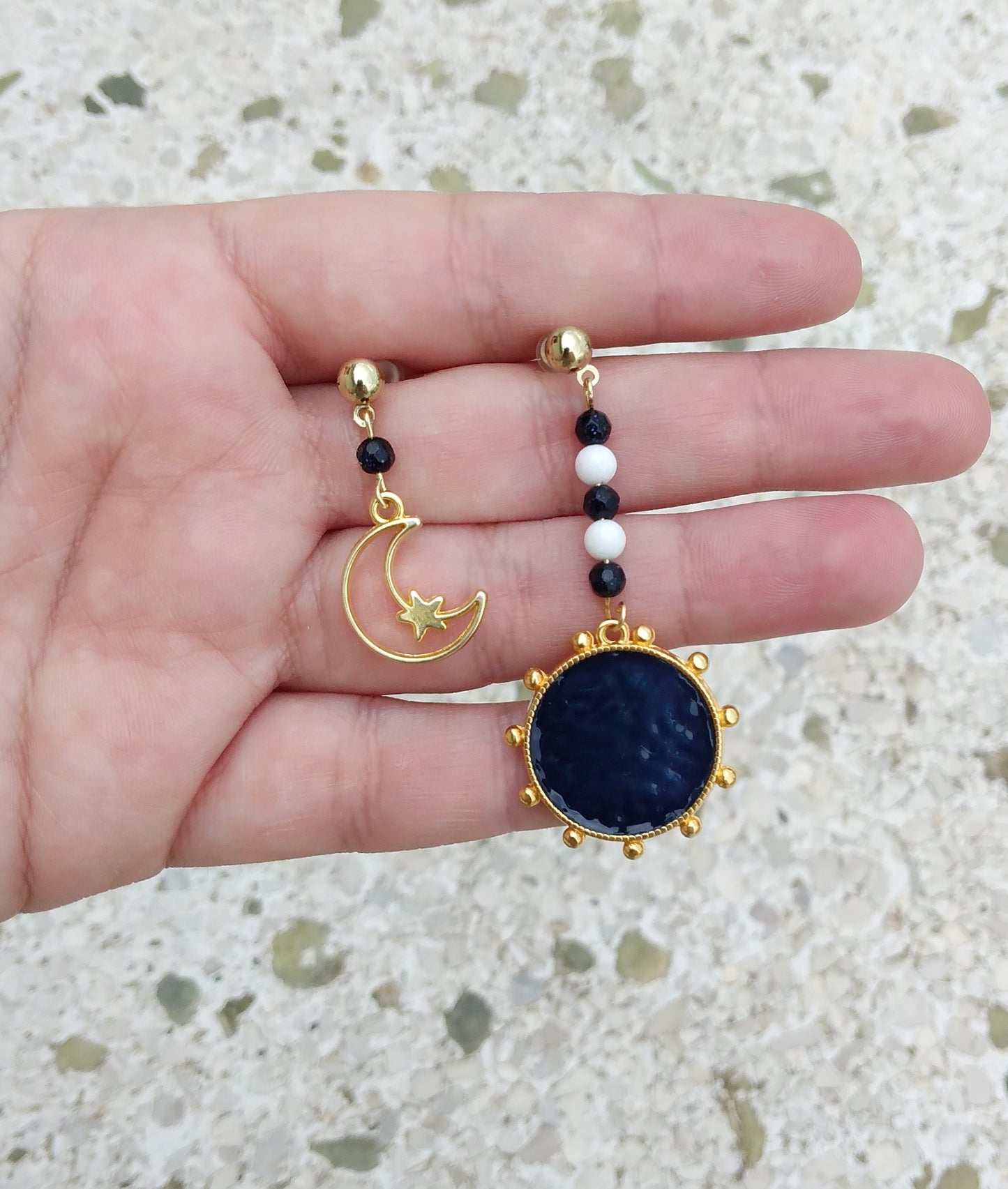 Crescent Moon And Sun Earrings