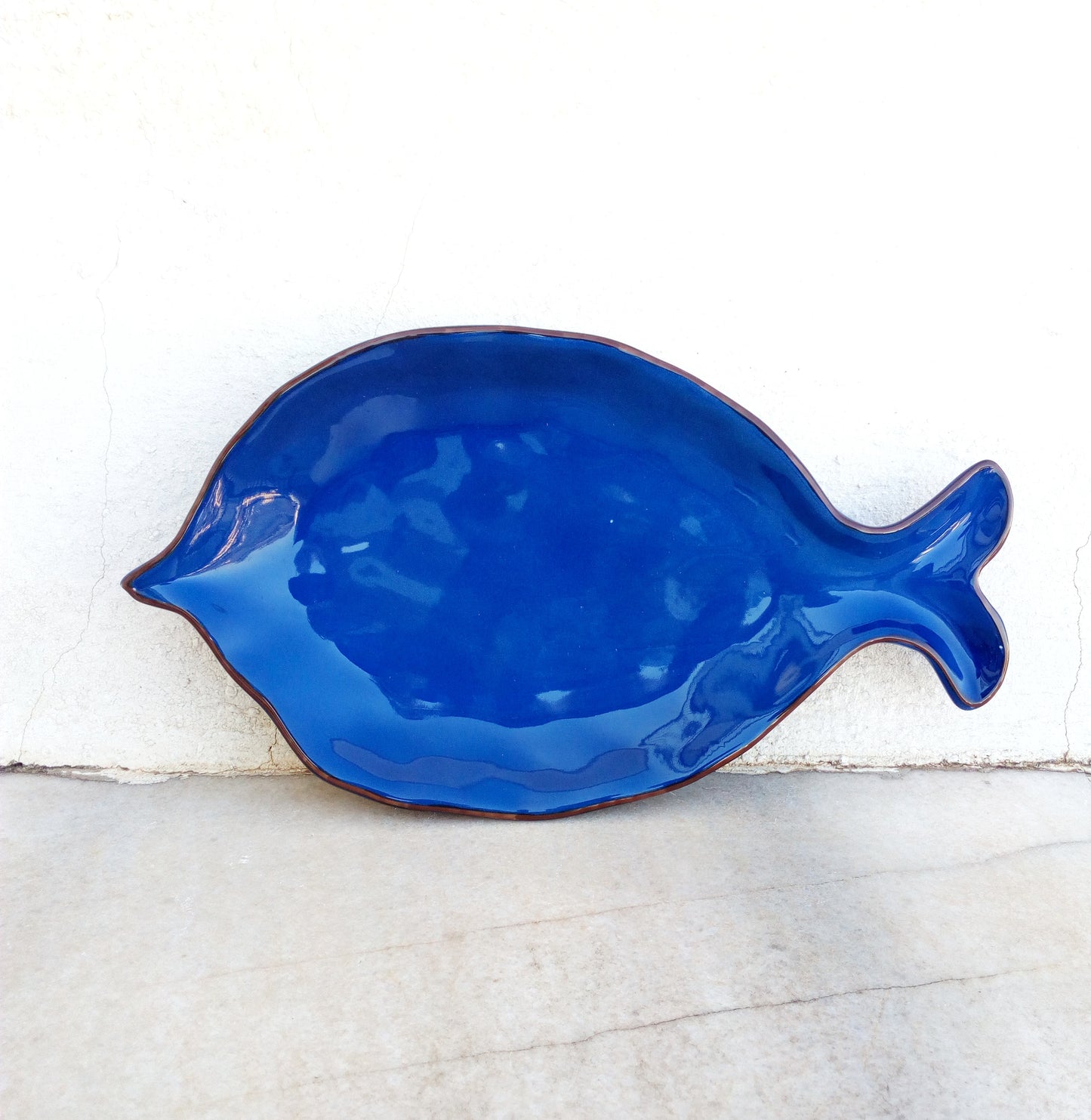 Blue Ceramic Plate, Large Fish Dish