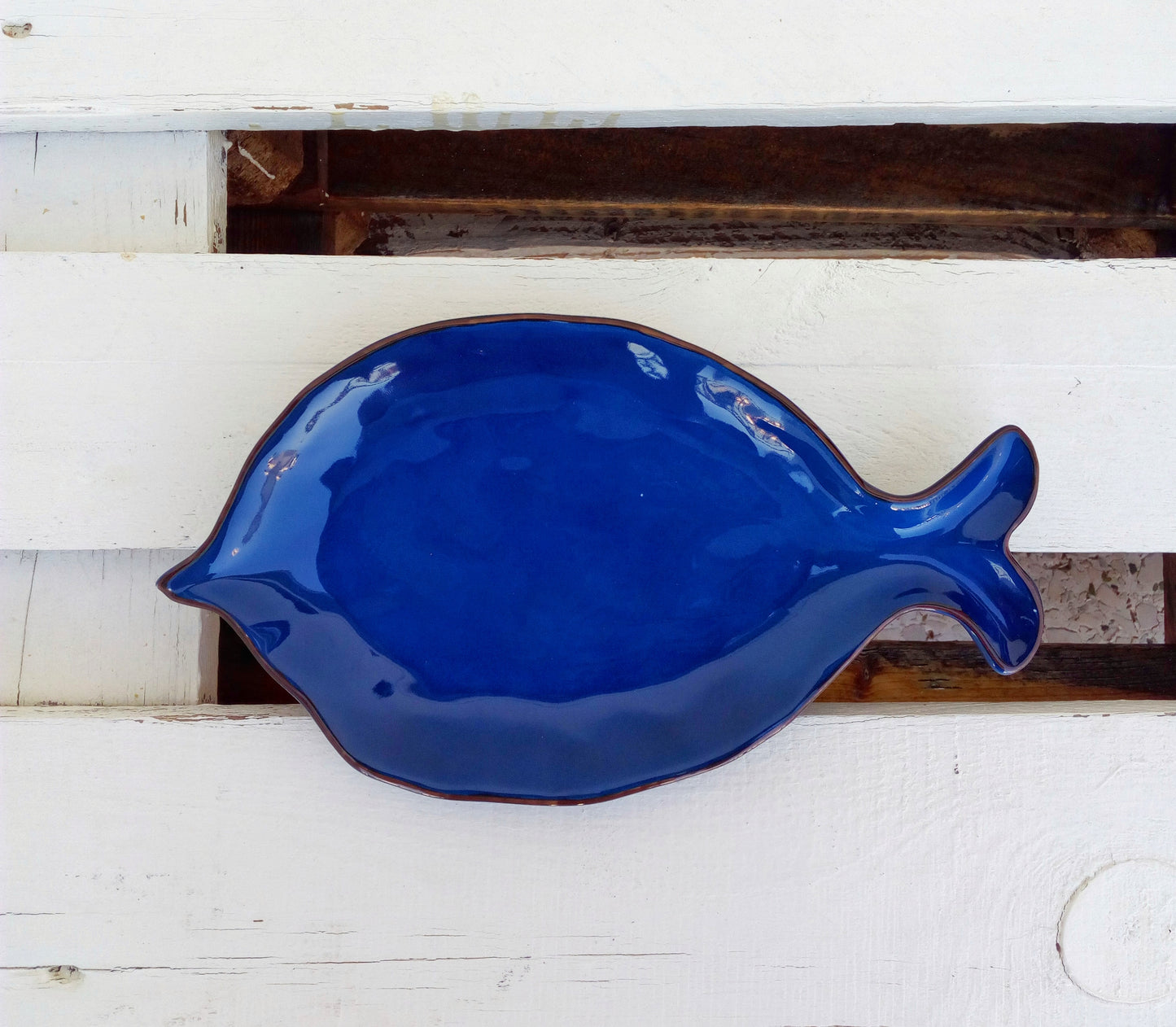 Blue Ceramic Plate, Large Fish Dish