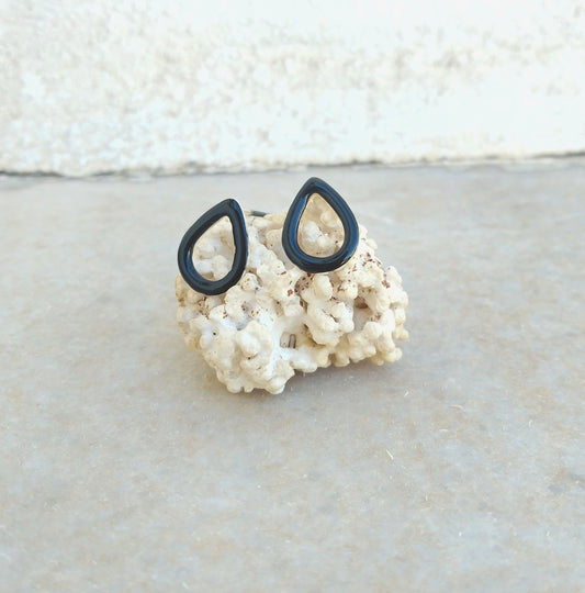 Teardrop Stud Earrings, Unisex Black Stud Earrings, Raindrop Jewellery