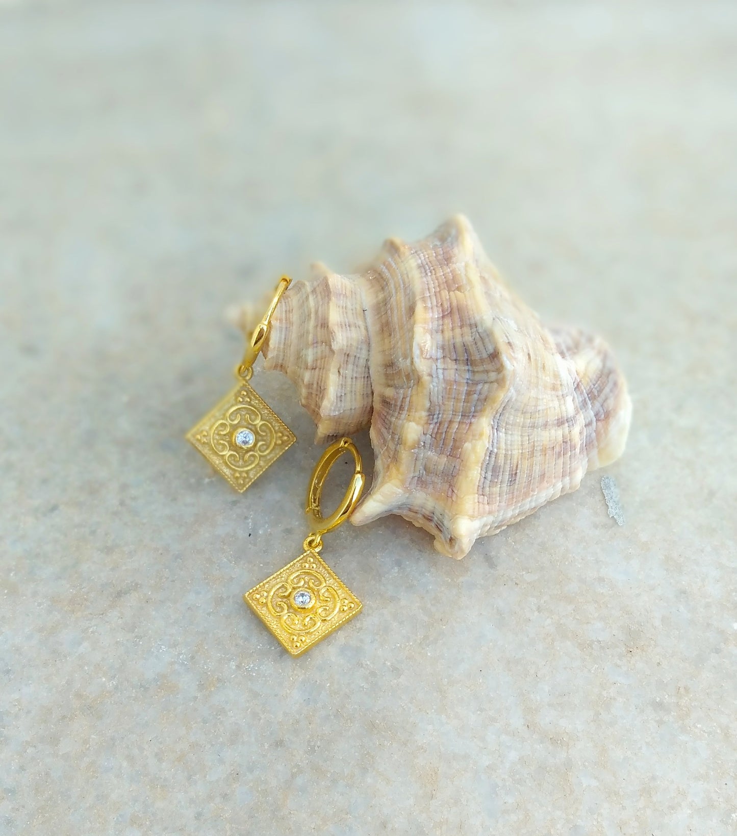 Historical Replica Earrings For Medieval Wedding, Gold Huggie Earrings With Zircon