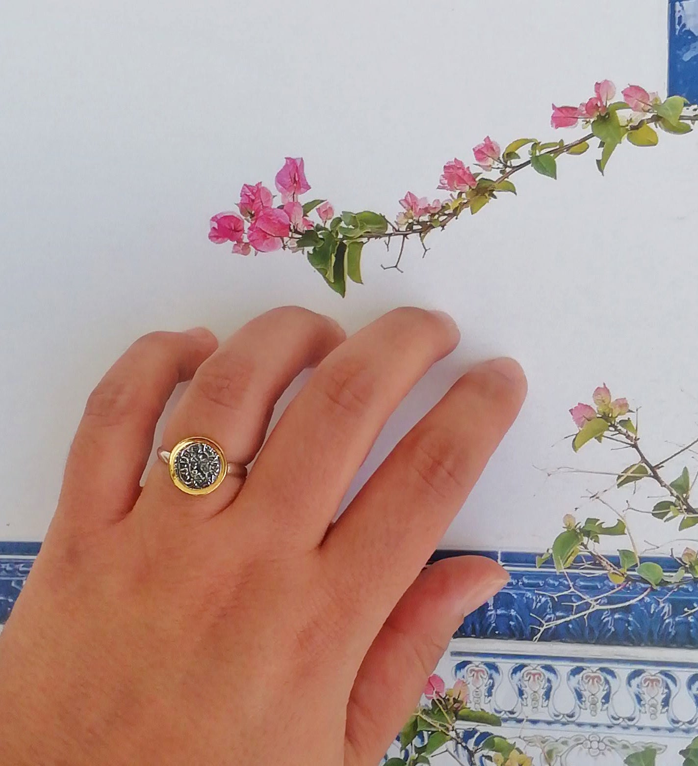 Silver Signet Ring , Ancient Greek Coin Ring, Dainty Boho Jewelry Gift For