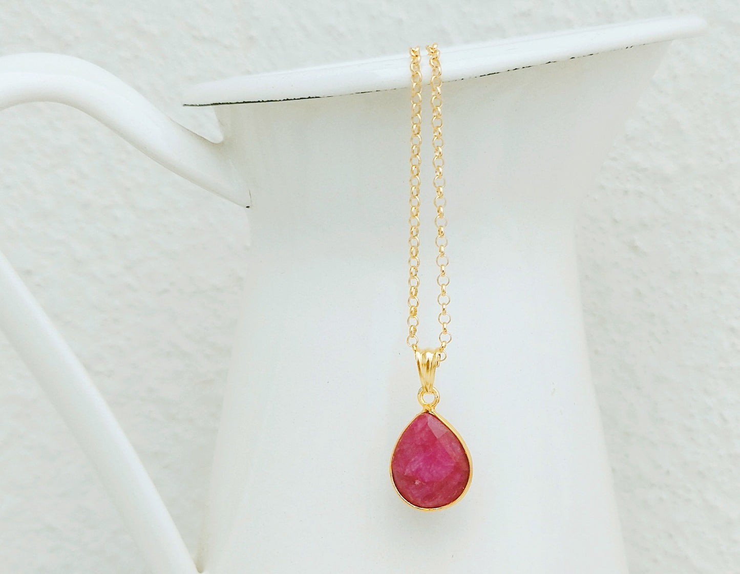 Pink Sapphire Necklace, Ruby Jewelry Gift For Wife For 40th Anniversary