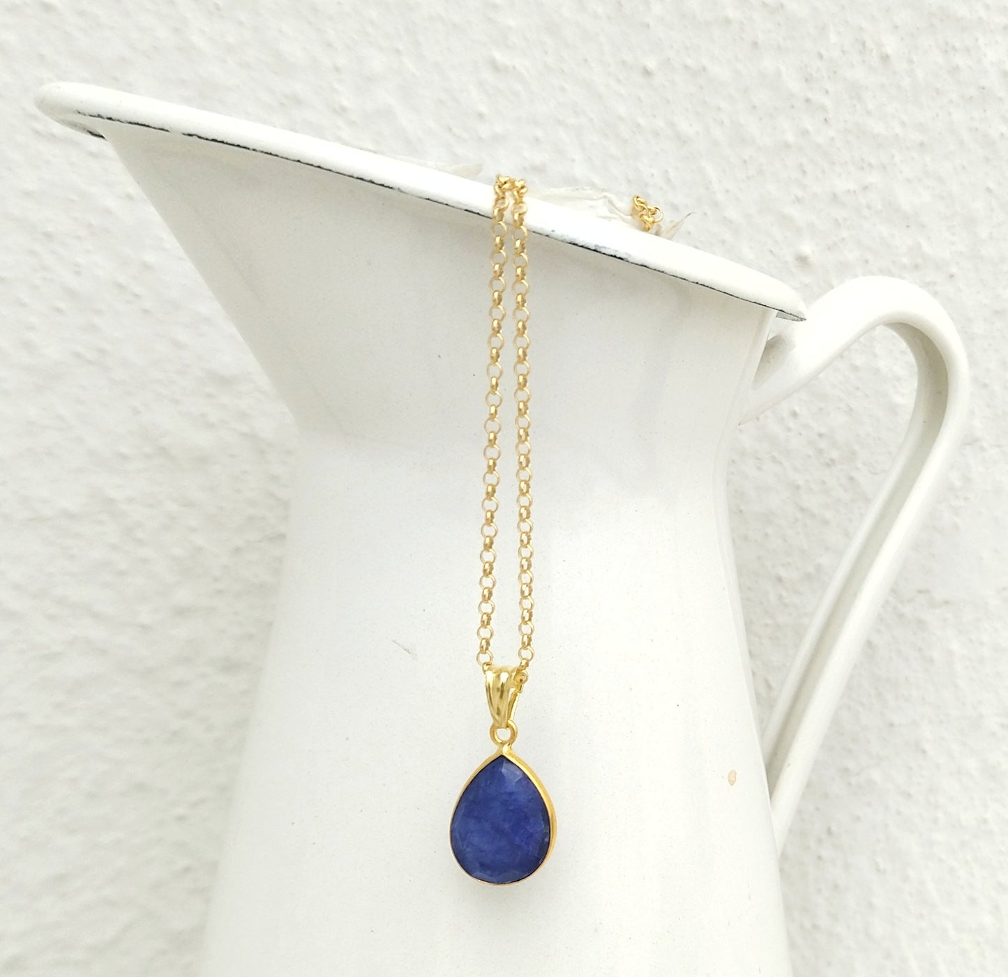 Lapis Pendant Necklace, 925 Silver Charm Necklace In Teardrop Shape