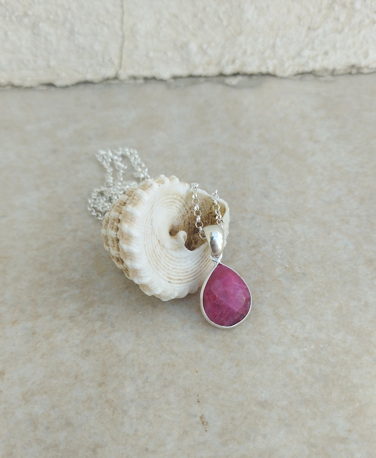 Pink Sapphire Necklace, Ruby Jewelry Gift For Wife For 40th Anniversary