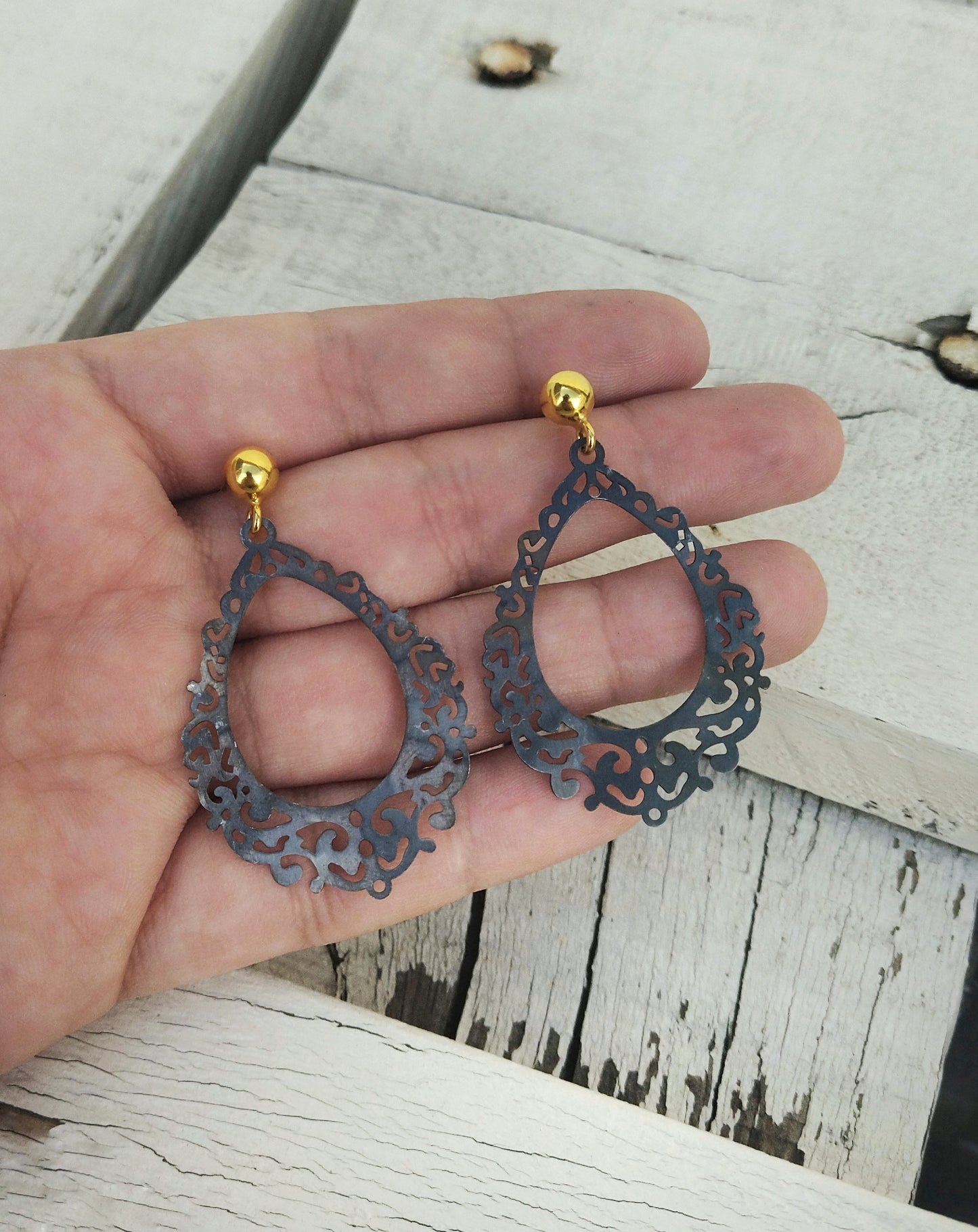 Black Amethyst Filigree Earrings, Cosplay Costume Jewelry For Gothic Princess