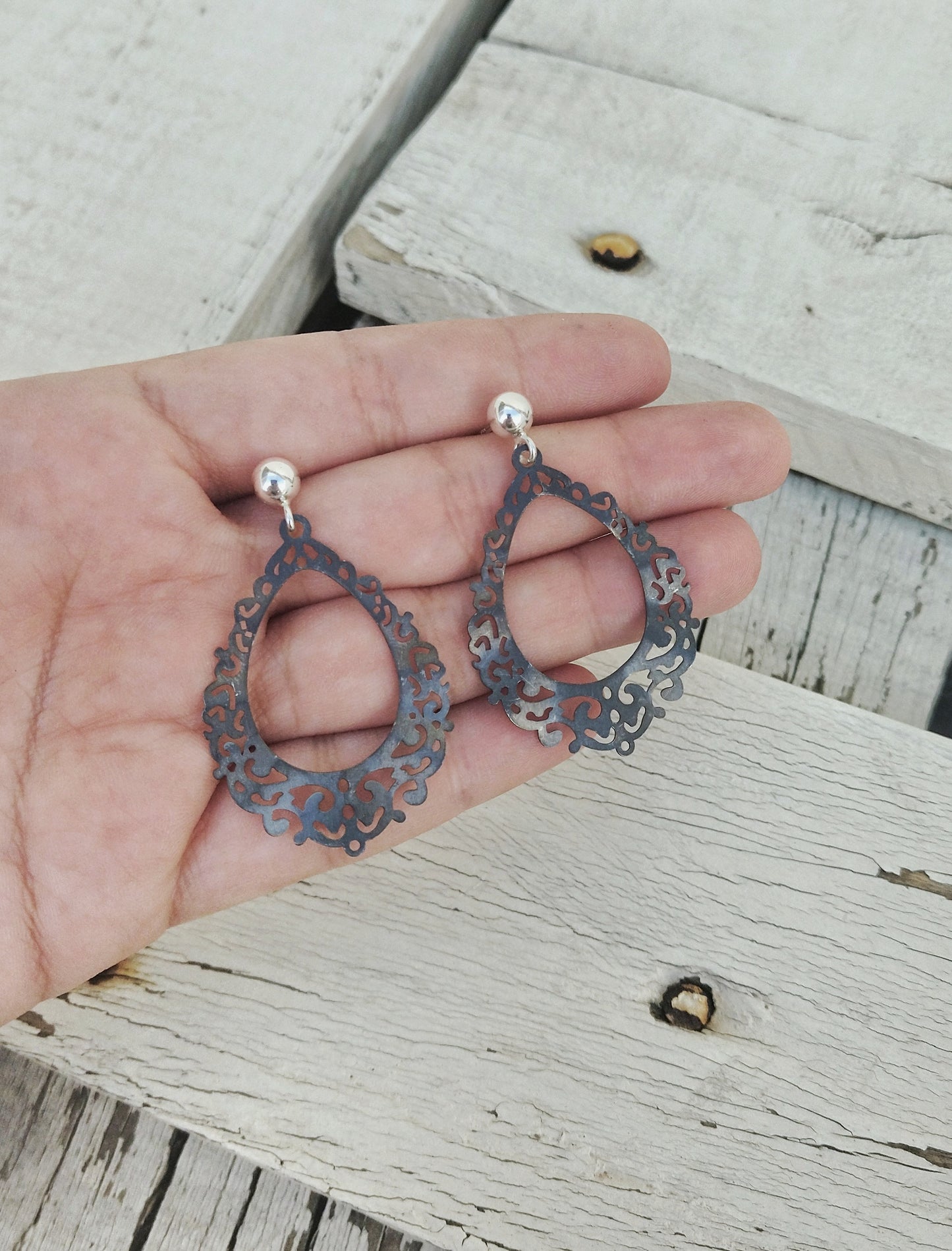 Black Amethyst Filigree Earrings, Cosplay Costume Jewelry For Gothic Princess