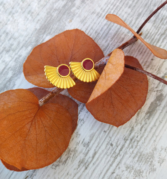 Sun Rays Gold Enamel Stud Earrings