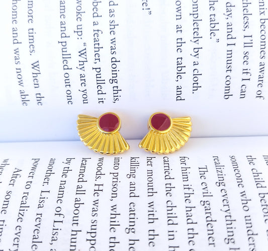 Sun Rays Gold Enamel Stud Earrings