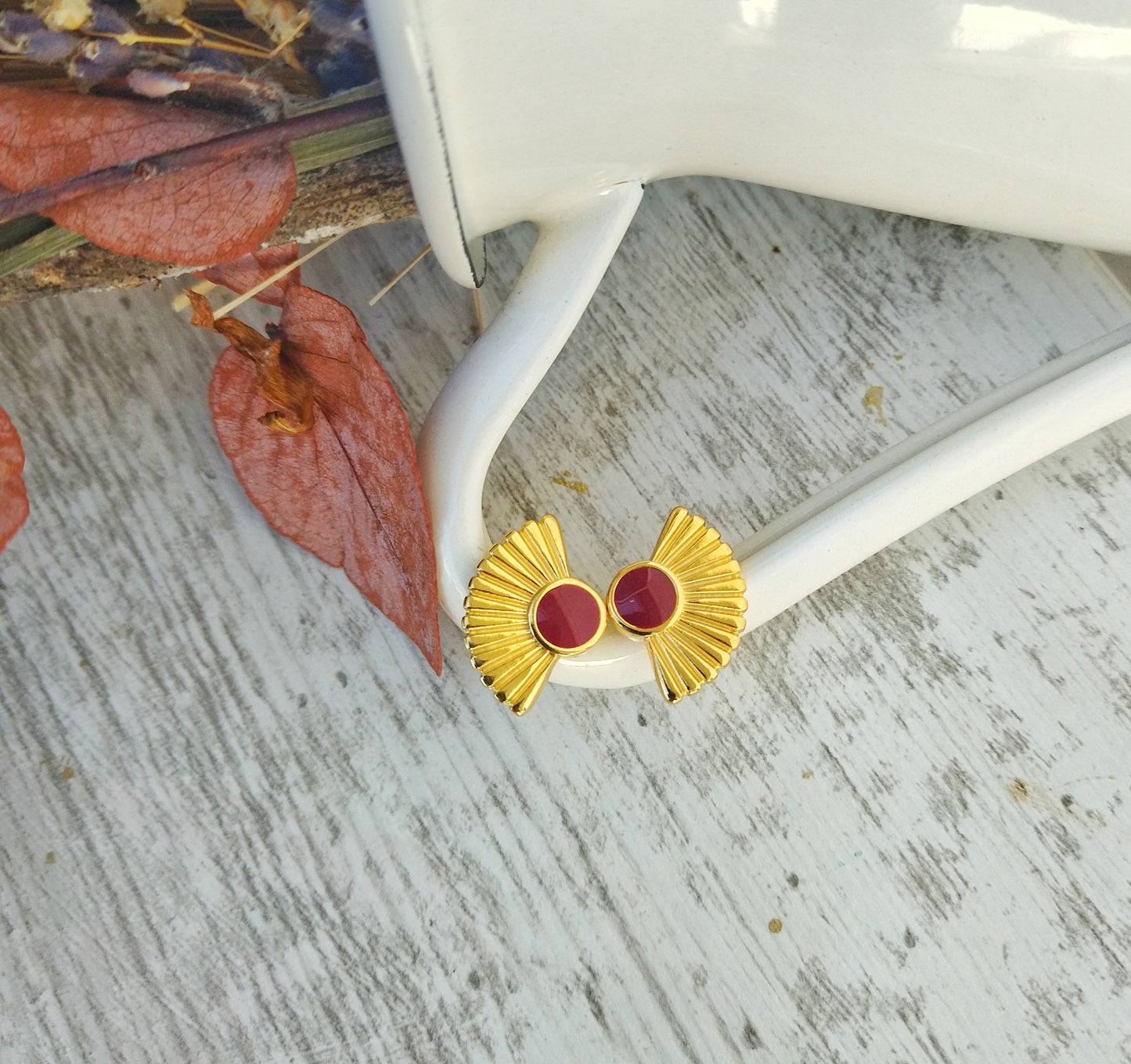 Sun Rays Gold Enamel Stud Earrings