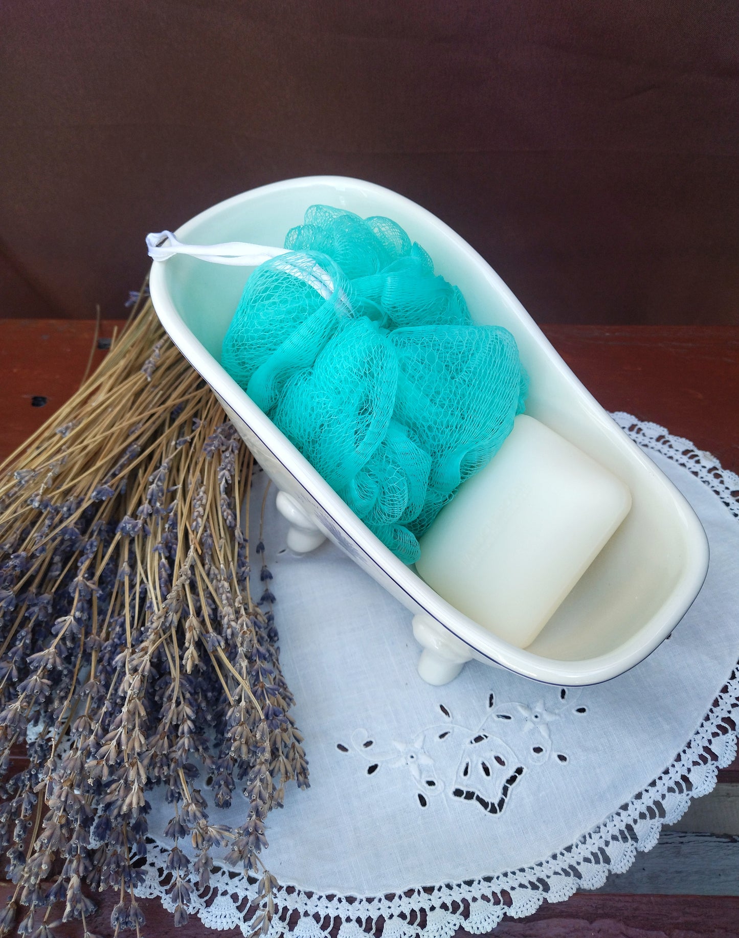 Vintage Bathtub Soap And Sponge Holder, Porcelain Bathroom Organizer