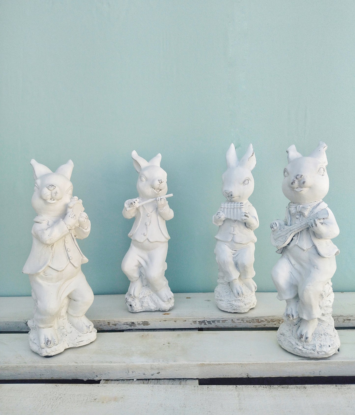 White Ceramic Rabbit Figurine With Music Ornament, Easter Bunny Decoration, Woodland Nursery Decor