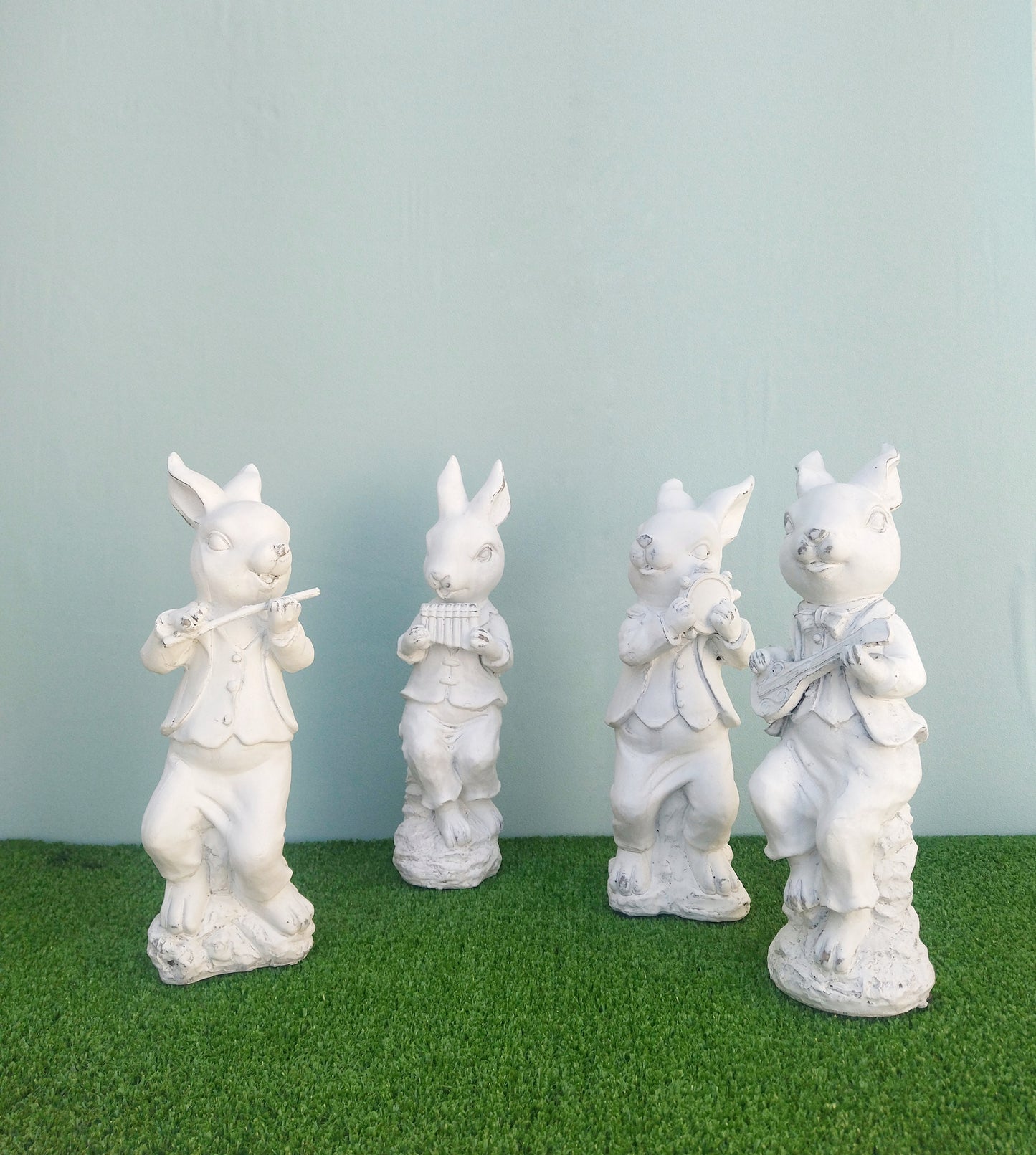 White Ceramic Rabbit Figurine With Music Ornament, Easter Bunny Decoration, Woodland Nursery Decor