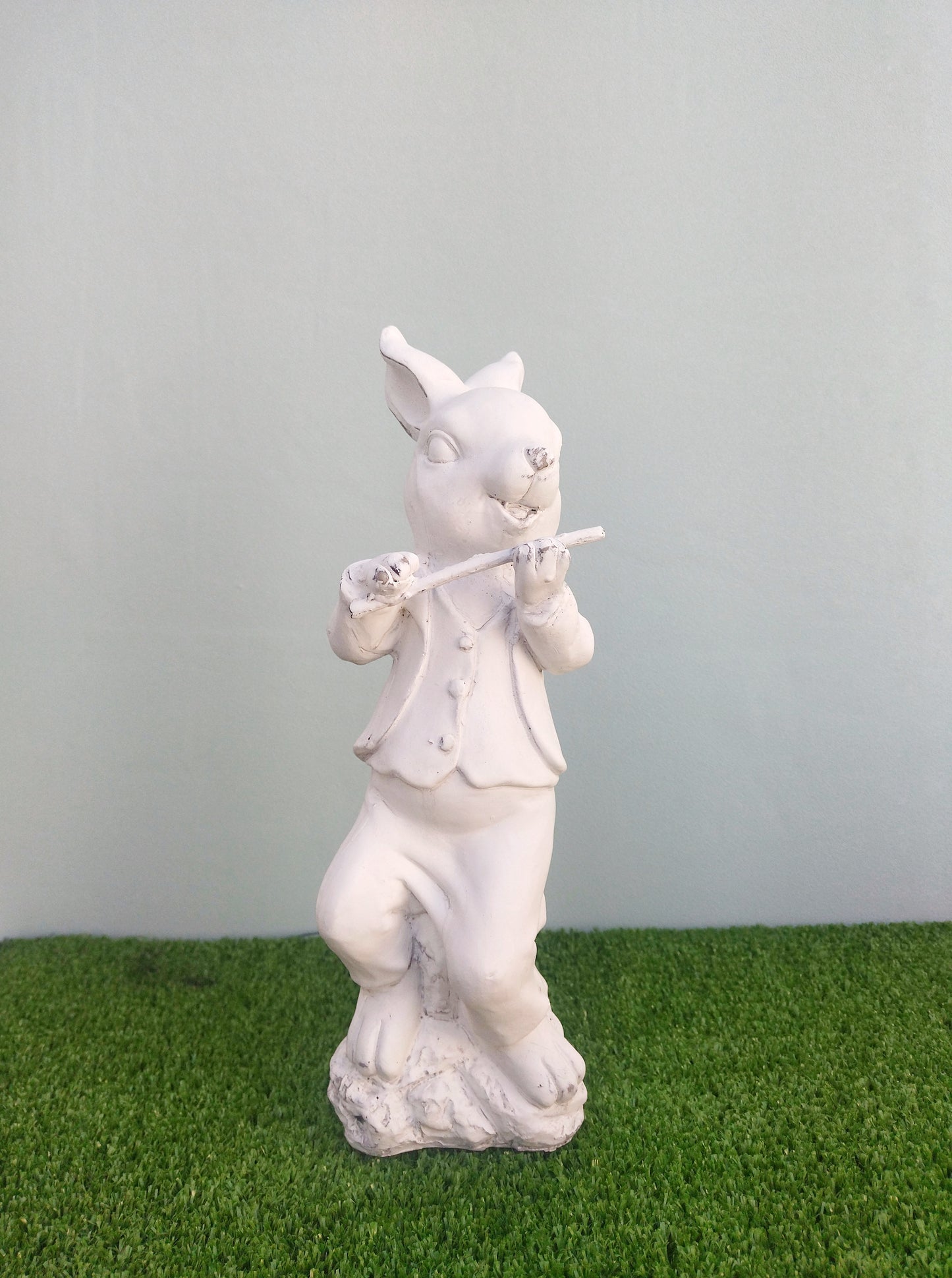 White Ceramic Rabbit Figurine With Music Ornament, Easter Bunny Decoration, Woodland Nursery Decor