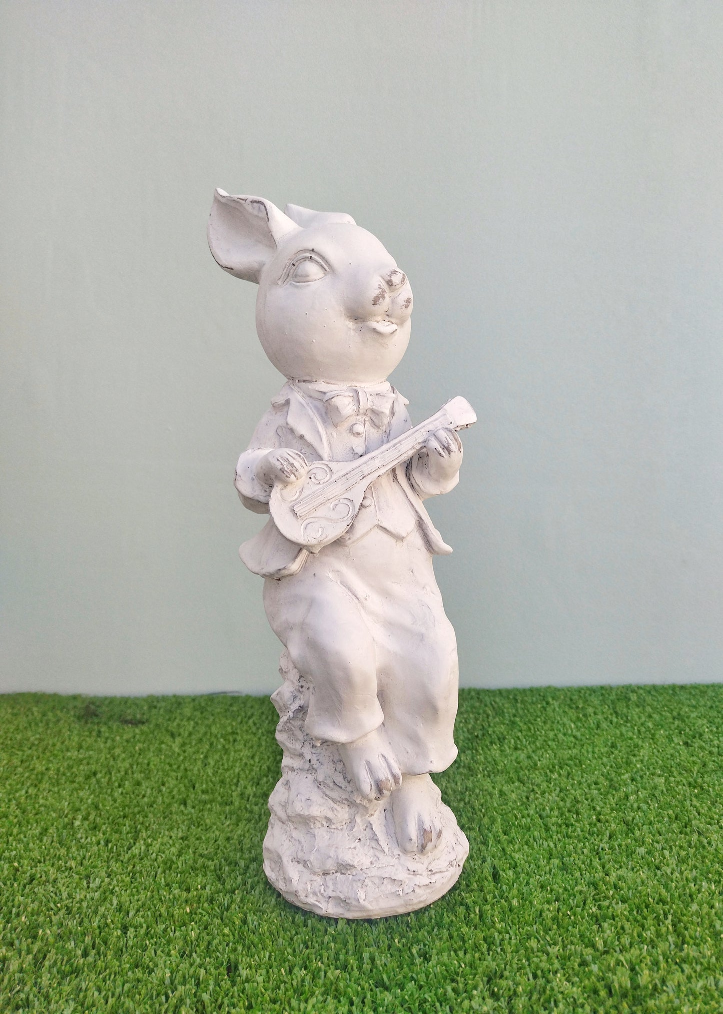 White Ceramic Rabbit Figurine With Music Ornament, Easter Bunny Decoration, Woodland Nursery Decor