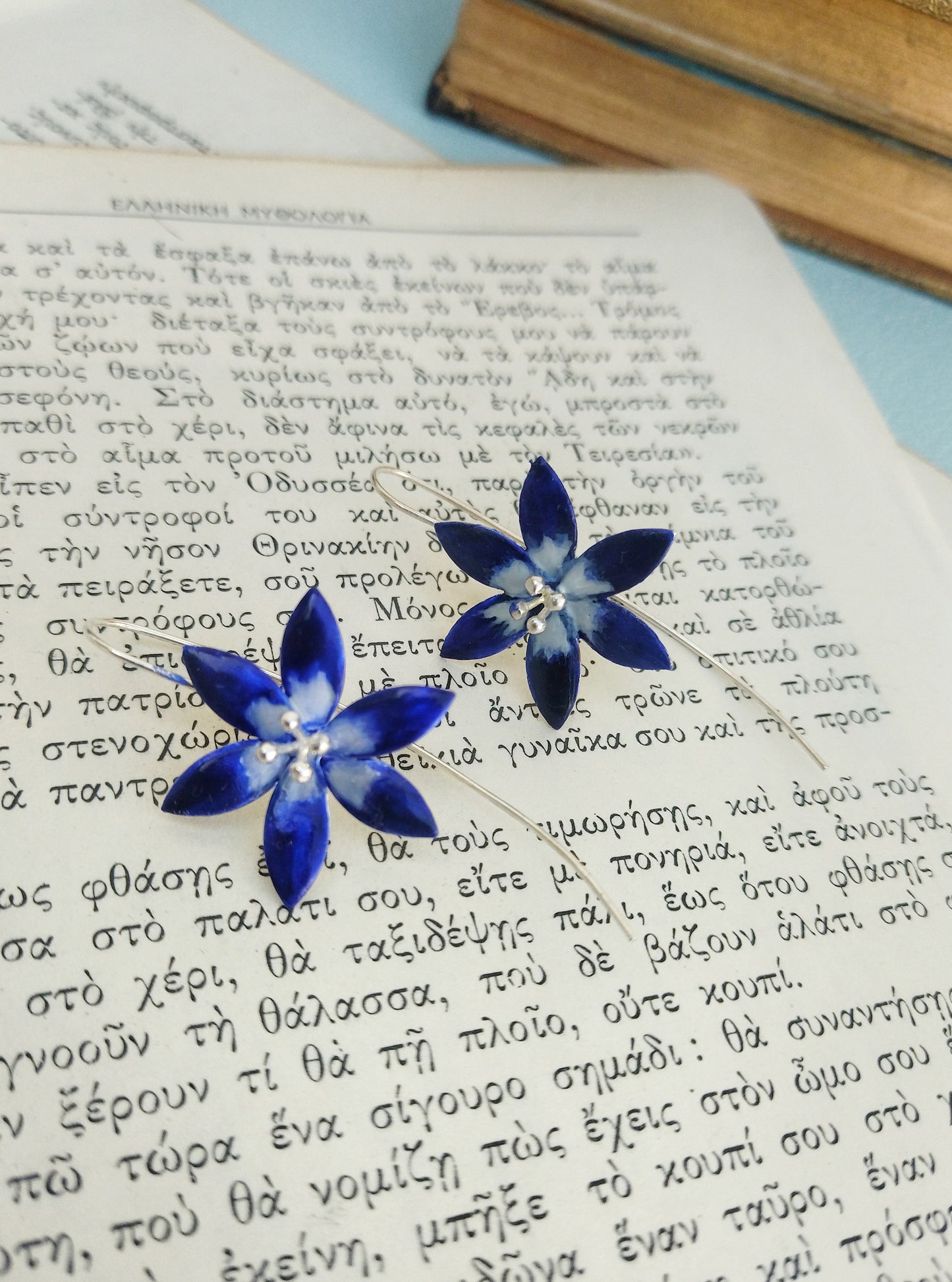Dainty Blue Lotus Flower Earrings, Silver Jasmine Jewelry