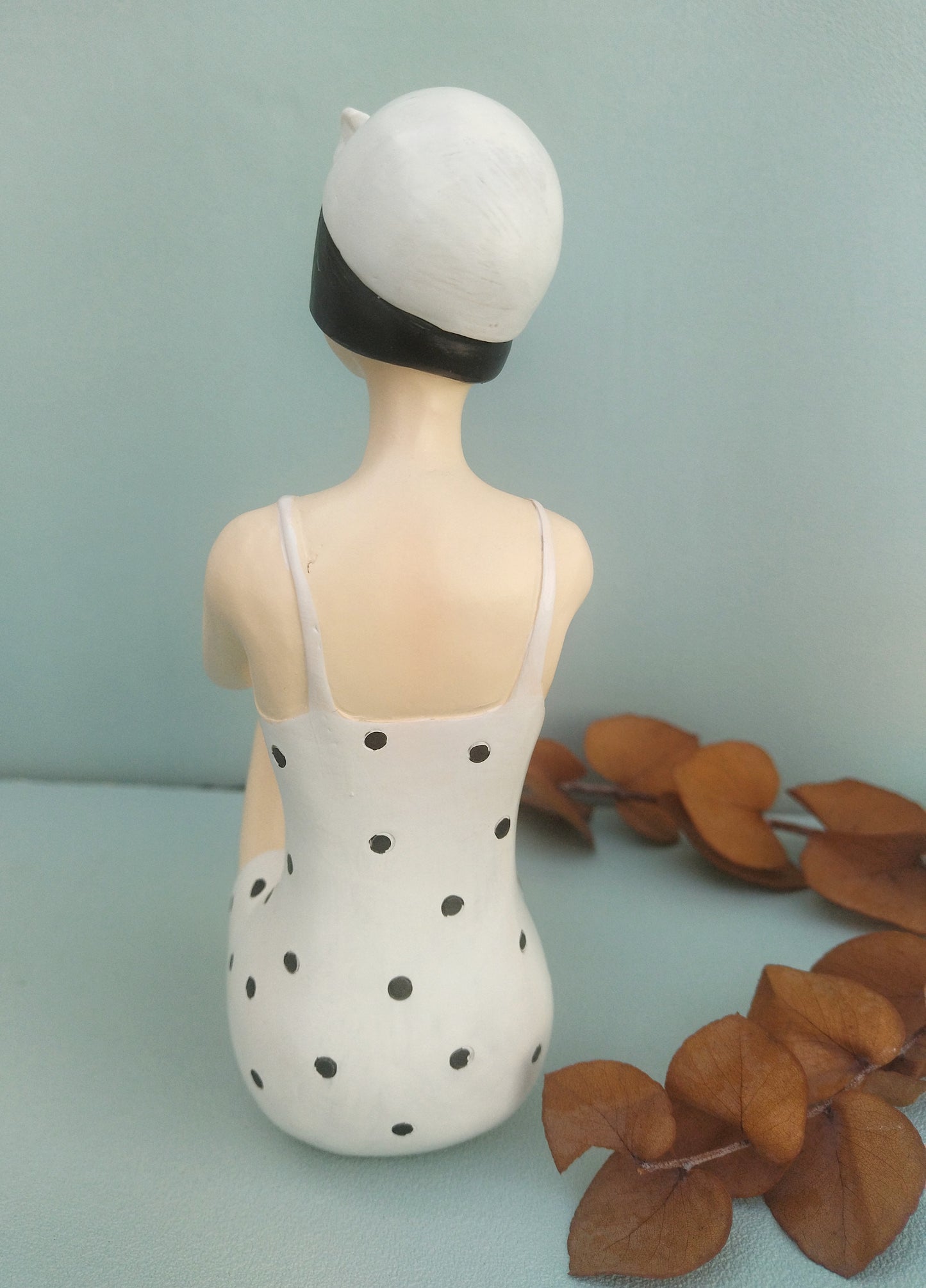 Vintage Style Swimming Girl, 50s Woman Figurine With Black And White Swimsuit