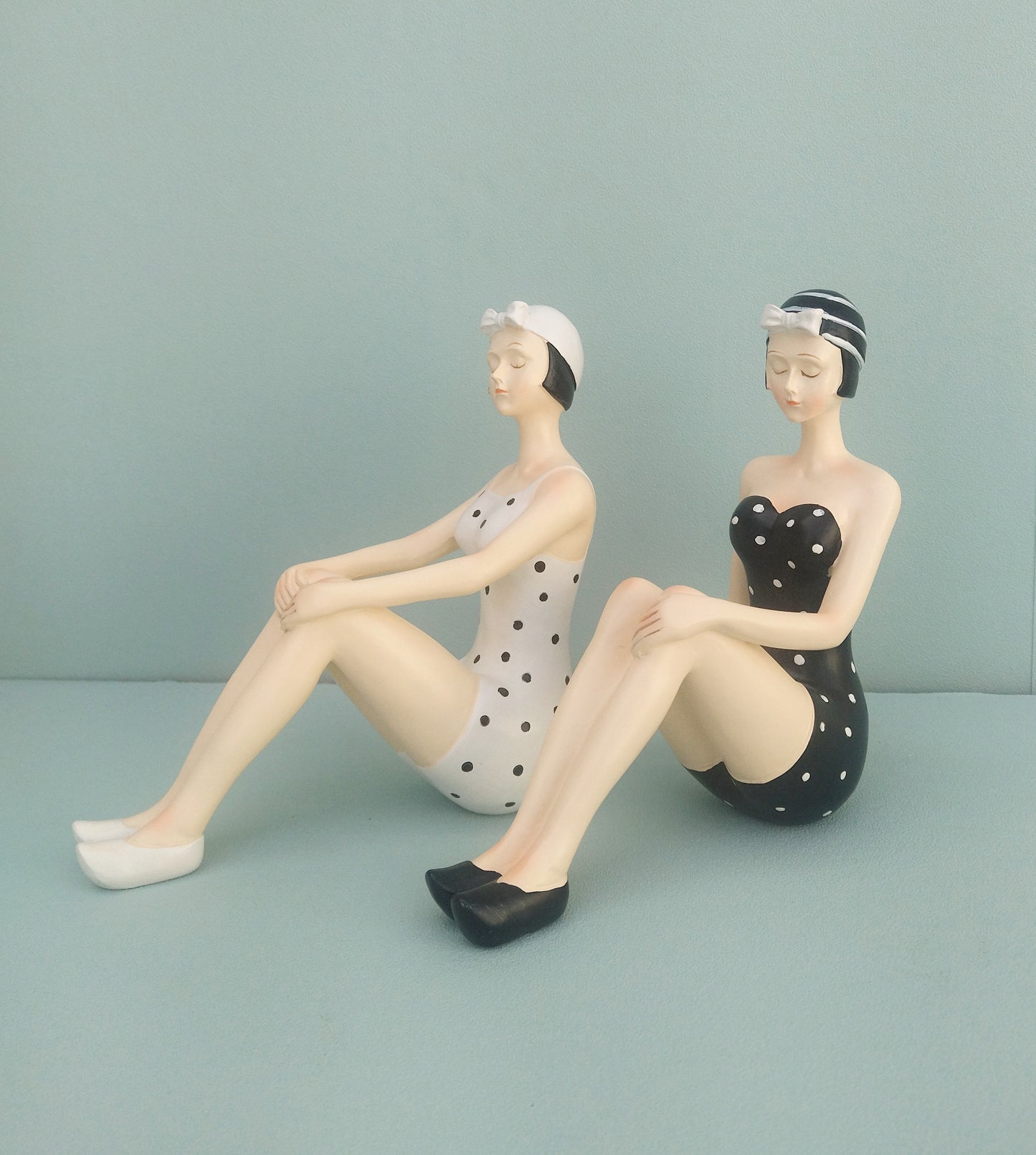 Vintage Style Swimming Girl, 50s Woman Figurine With Black And White Swimsuit