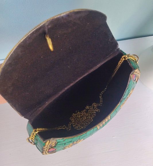 Mosaic Metal Clutch With Natural Stones