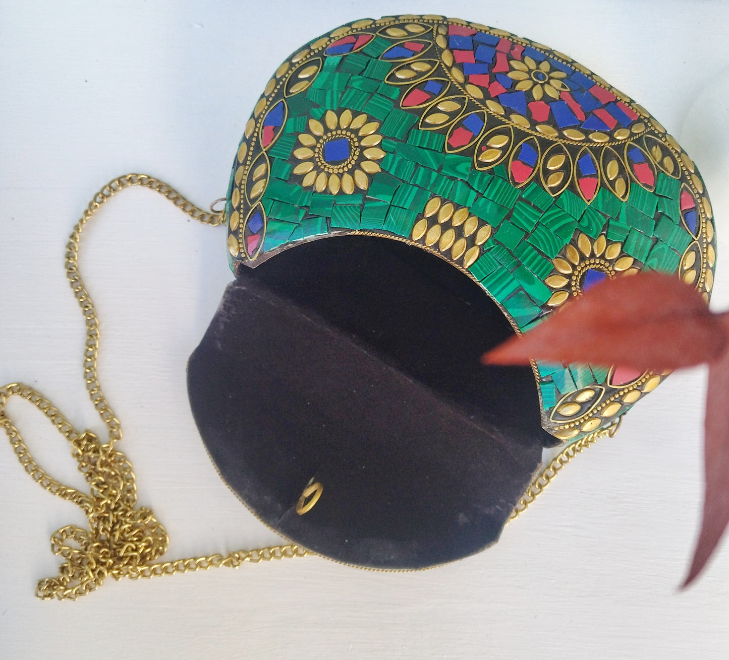Mosaic Metal Clutch With Natural Stones