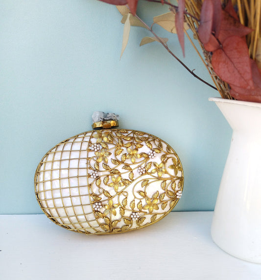 Wedding Clutch, Fancy Beaded Evening Bag With Ivory And Geode Closing