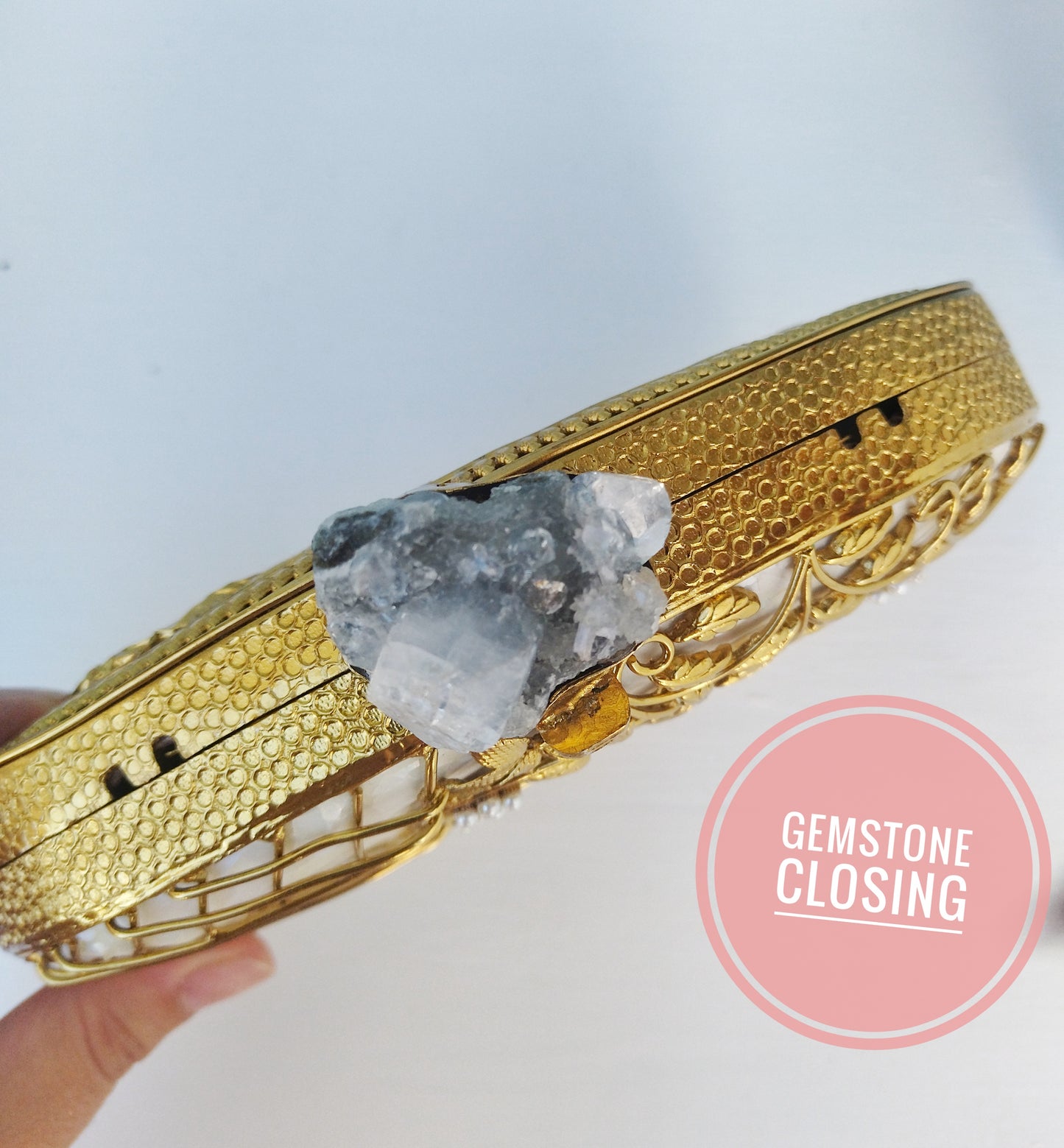 Wedding Clutch, Fancy Beaded Evening Bag With Ivory And Geode Closing
