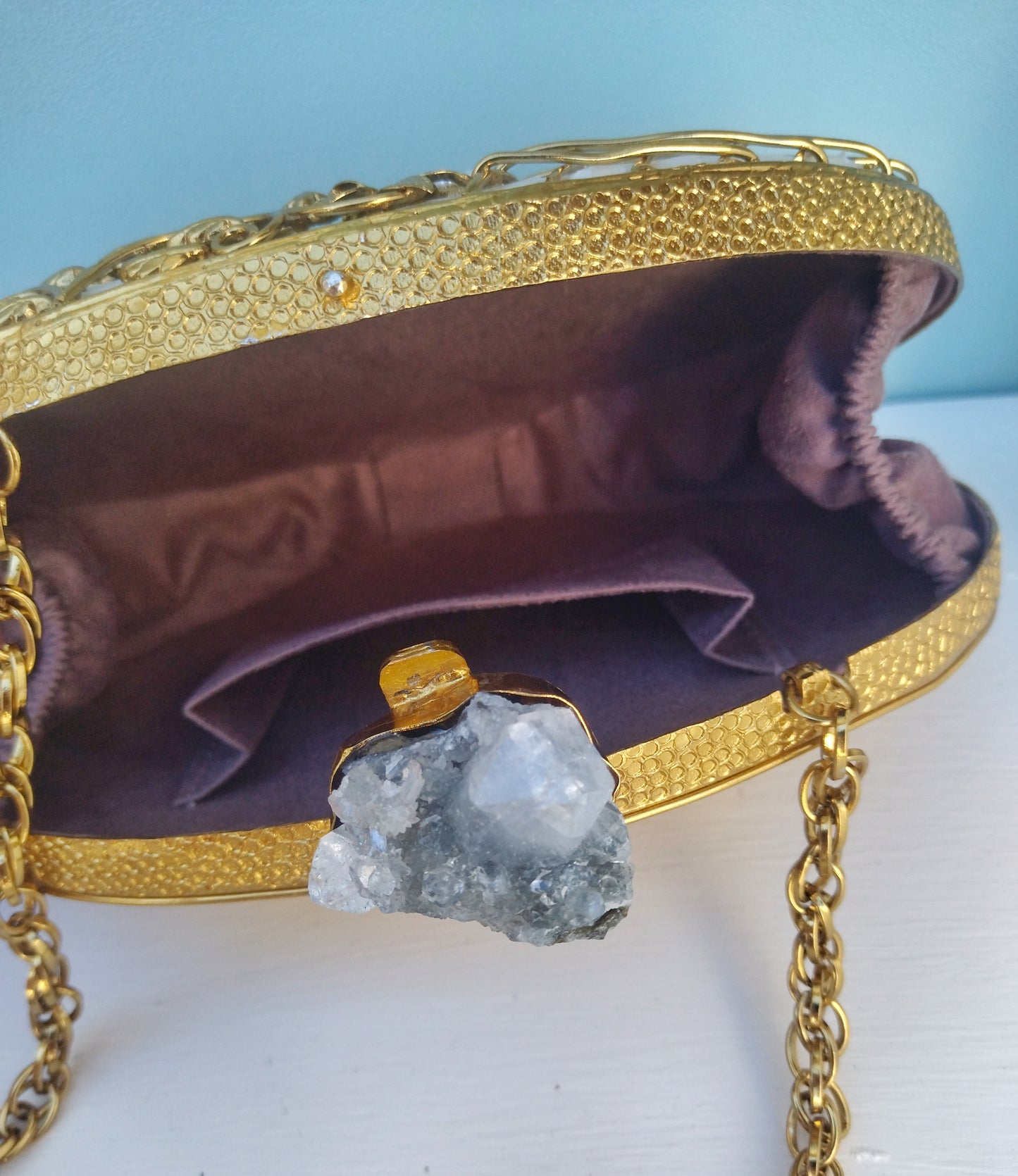 Wedding Clutch, Fancy Beaded Evening Bag With Ivory And Geode Closing