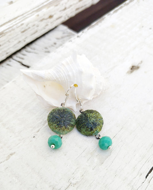 Oxidized Silver Urchin Earrings, Sea Life Jewelry, Beach Wedding Gift For Bridesmaid