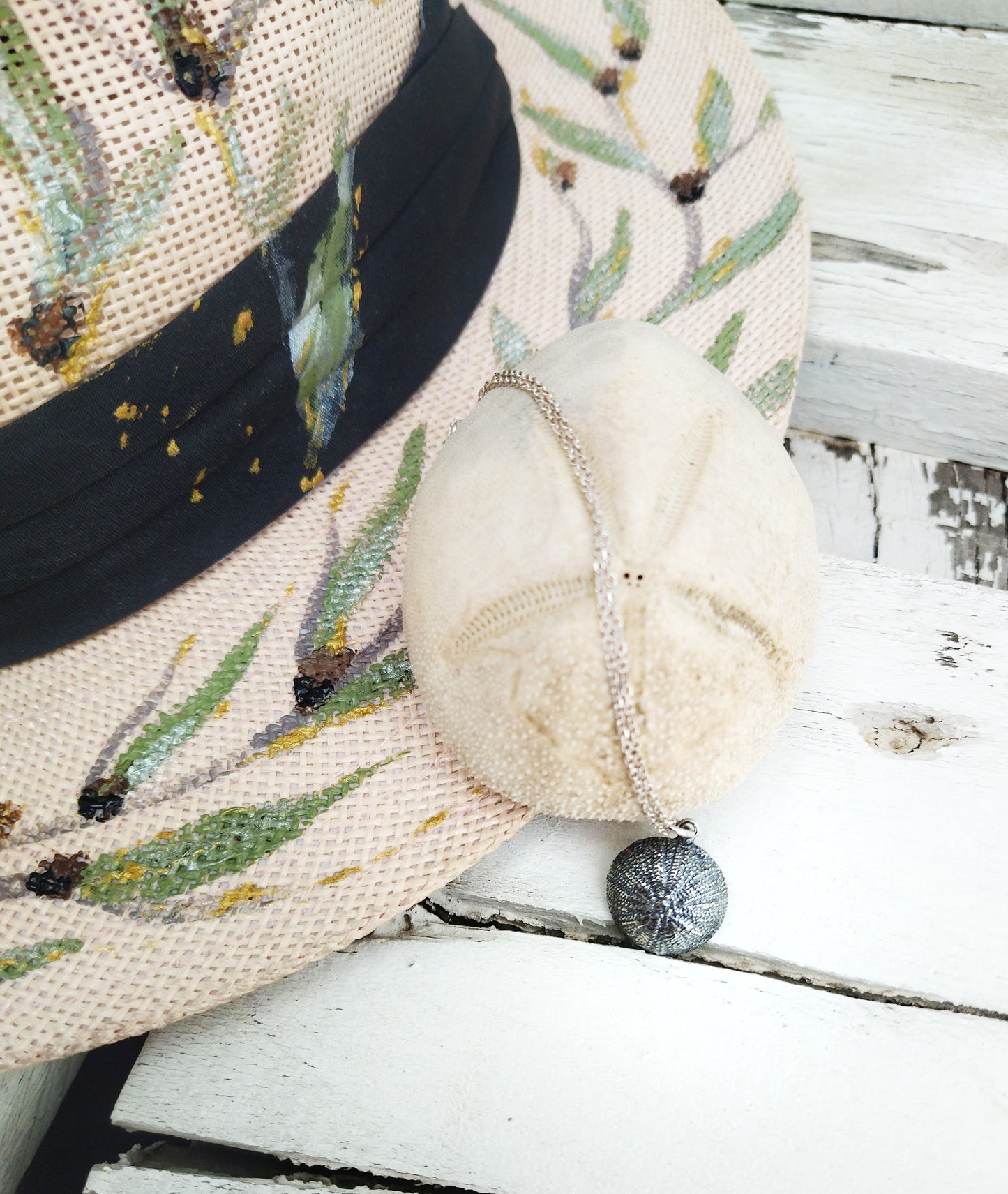 Oxidized Silver Urchin Charm Necklace