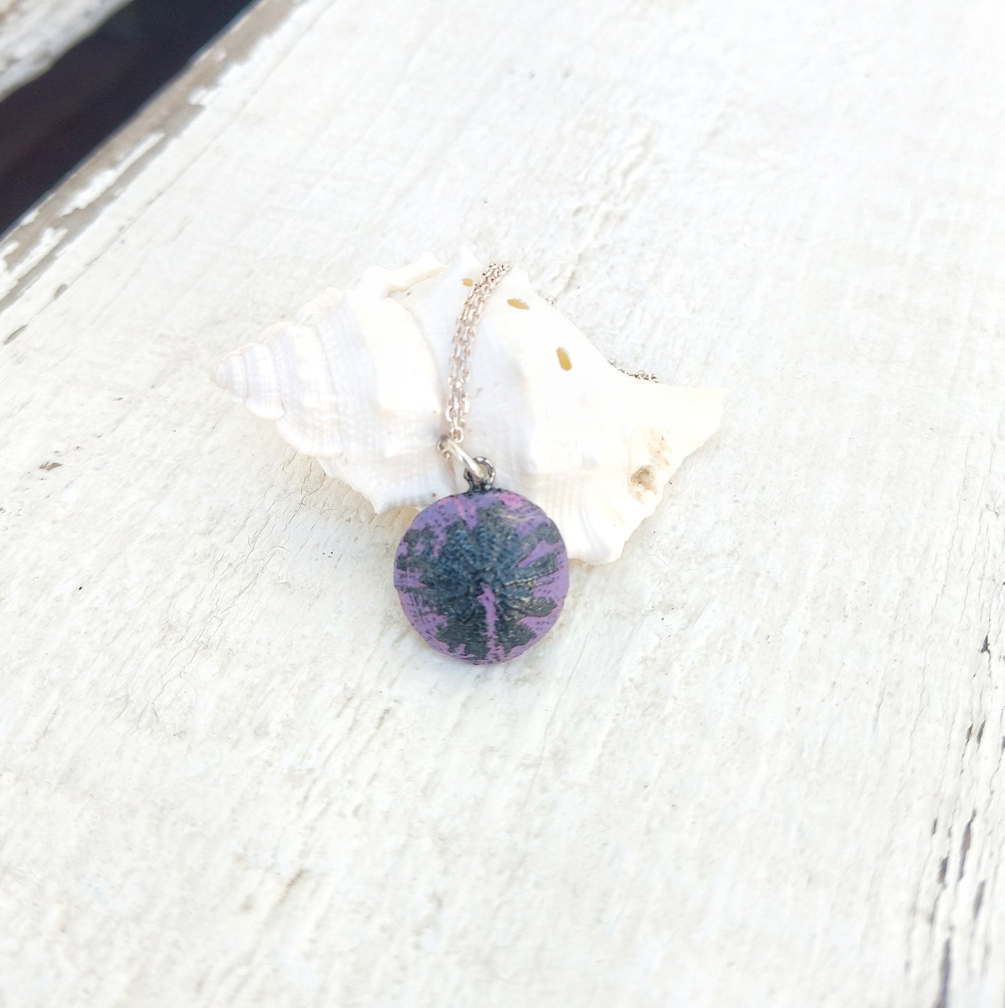 Oxidized Silver Urchin Charm Necklace