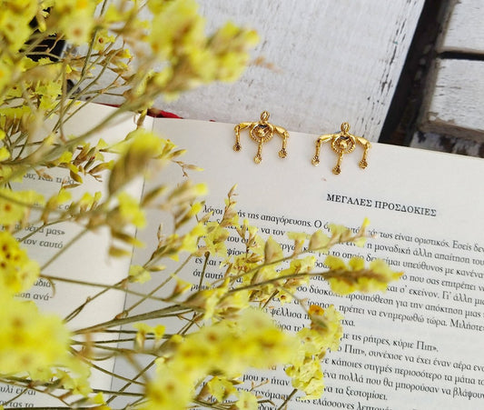 Minoan Bee Stud Earrings From 22k Gold Filled Silver