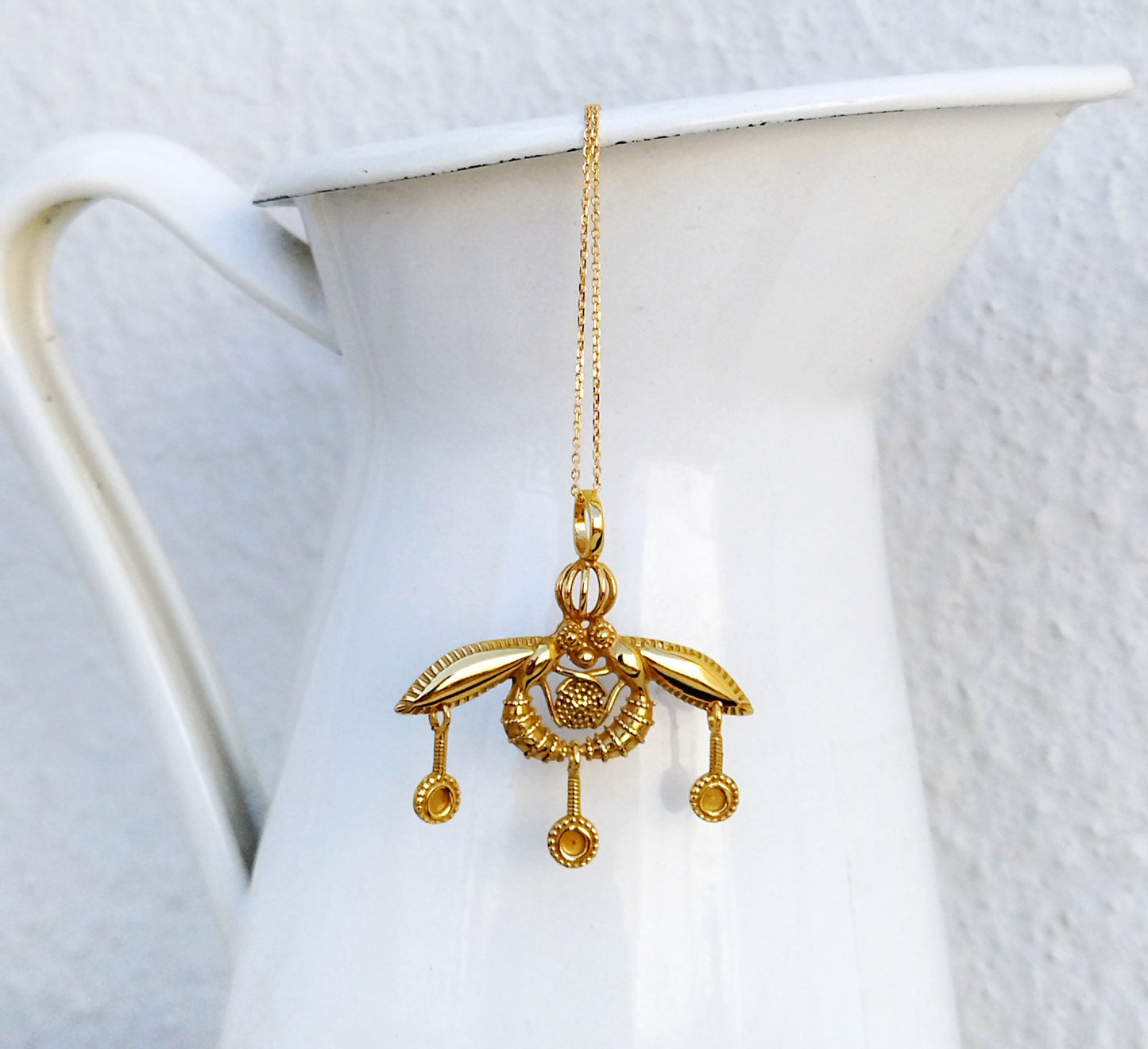 Minoan Bee Necklace From 22k Gold Filled Silver
