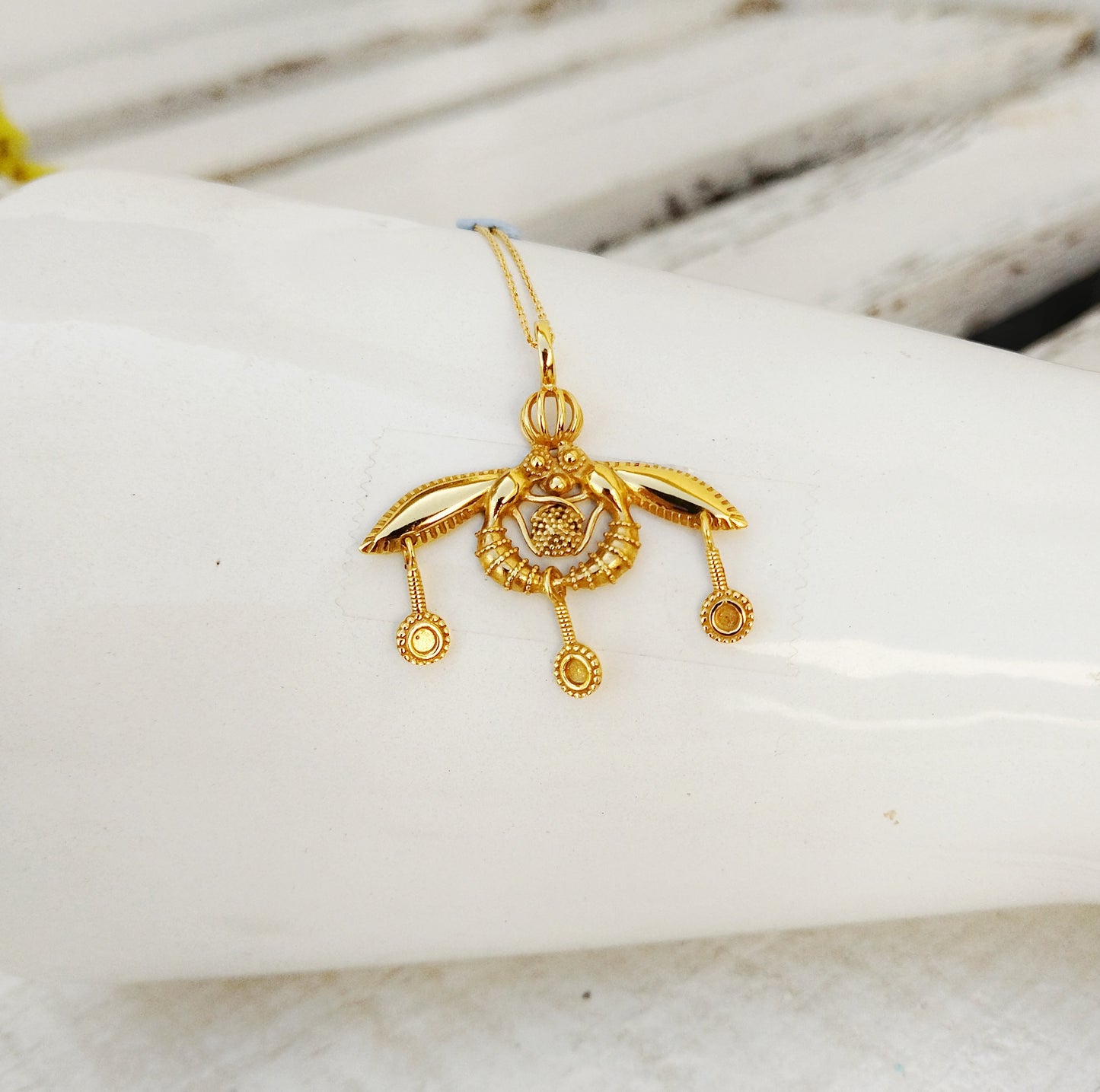 Minoan Bee Necklace From 22k Gold Filled Silver