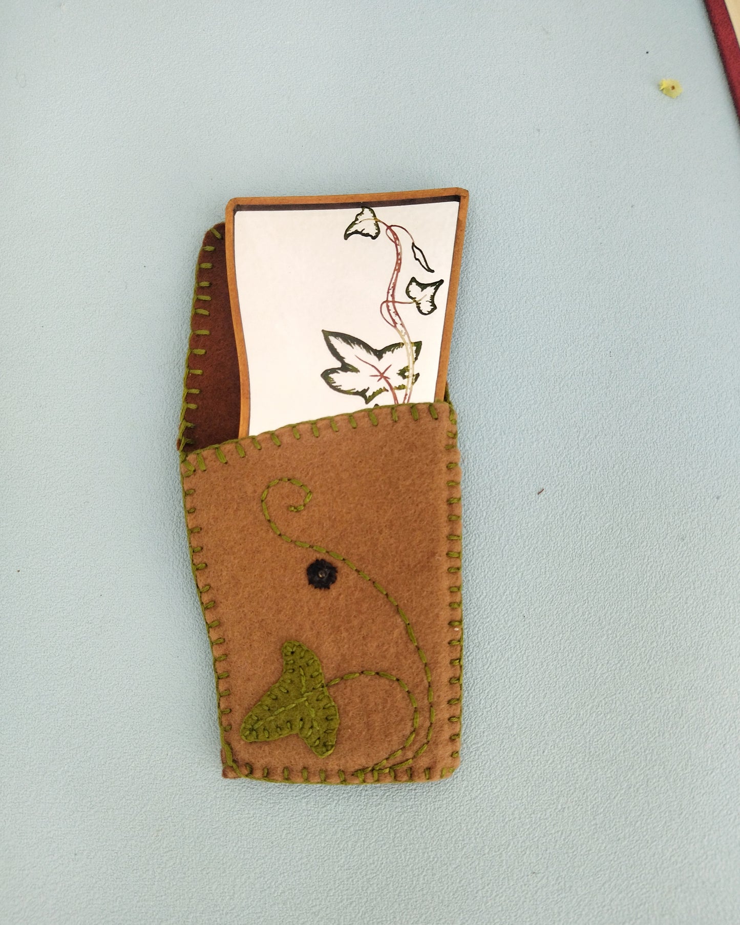 Small Brass Hand Mirror With Painted Ivy Leaves