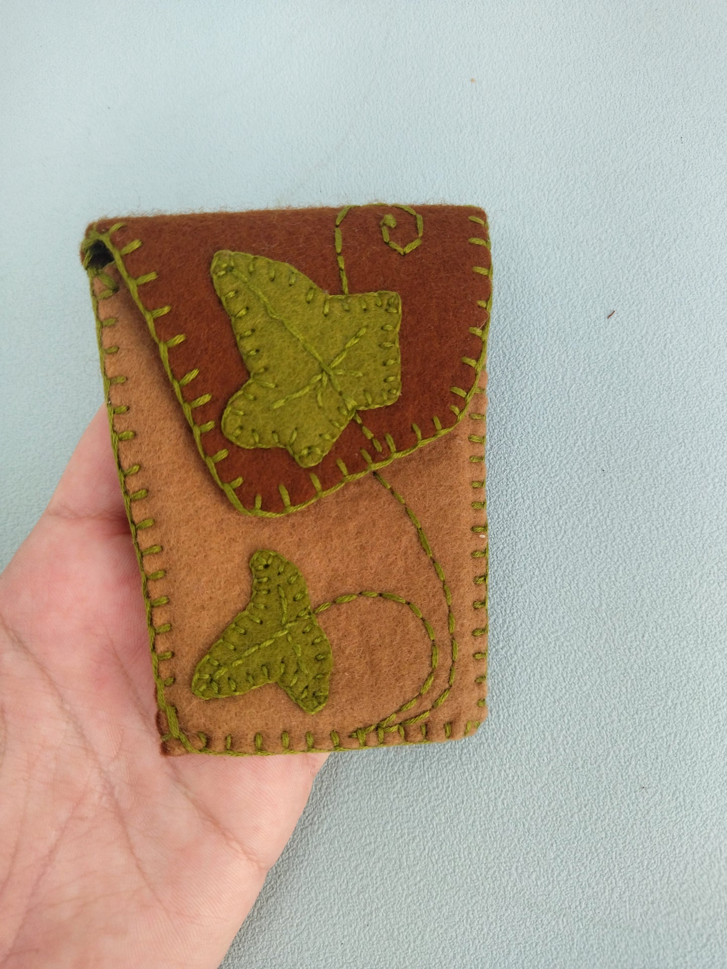 Small Brass Hand Mirror With Painted Ivy Leaves