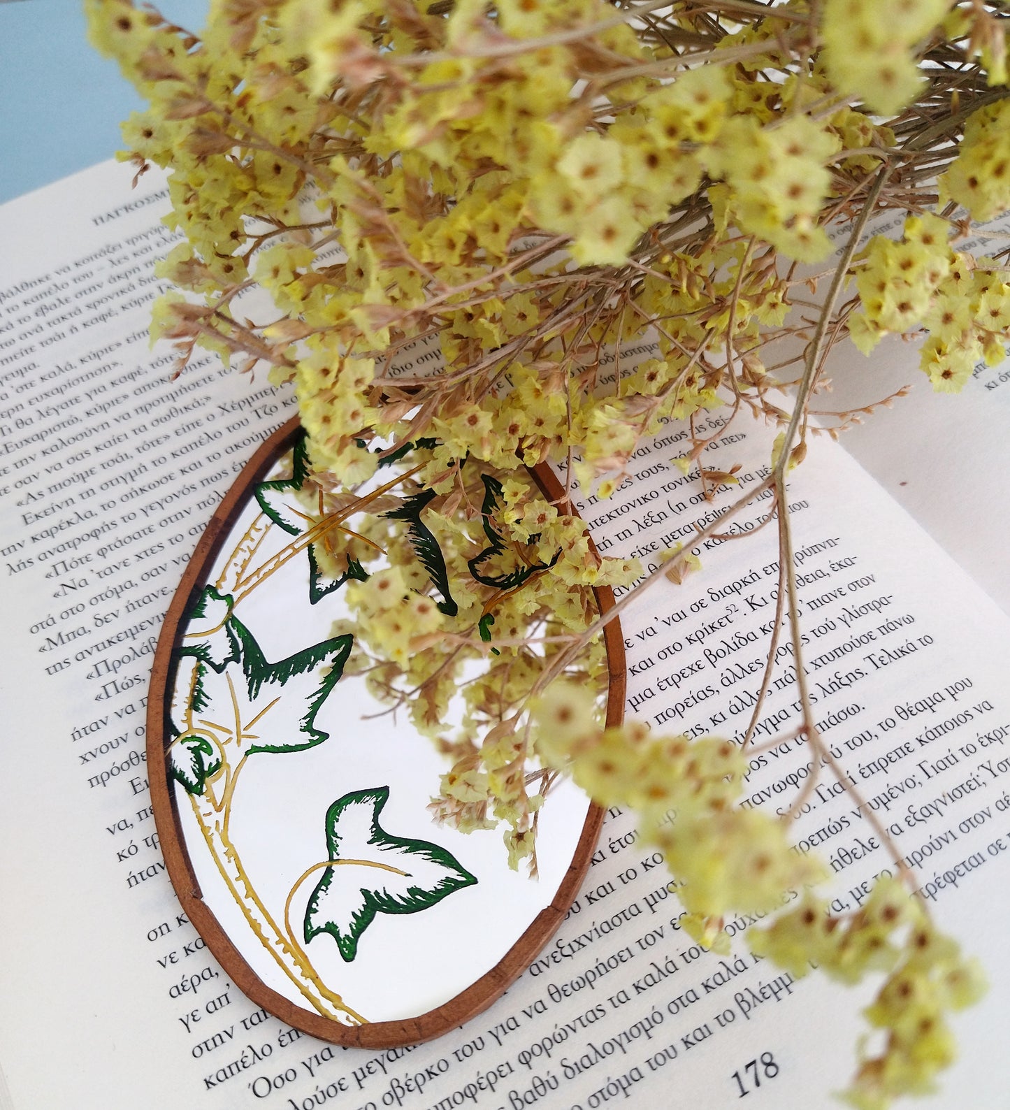 Small Brass Hand Mirror With Painted Ivy Leaves
