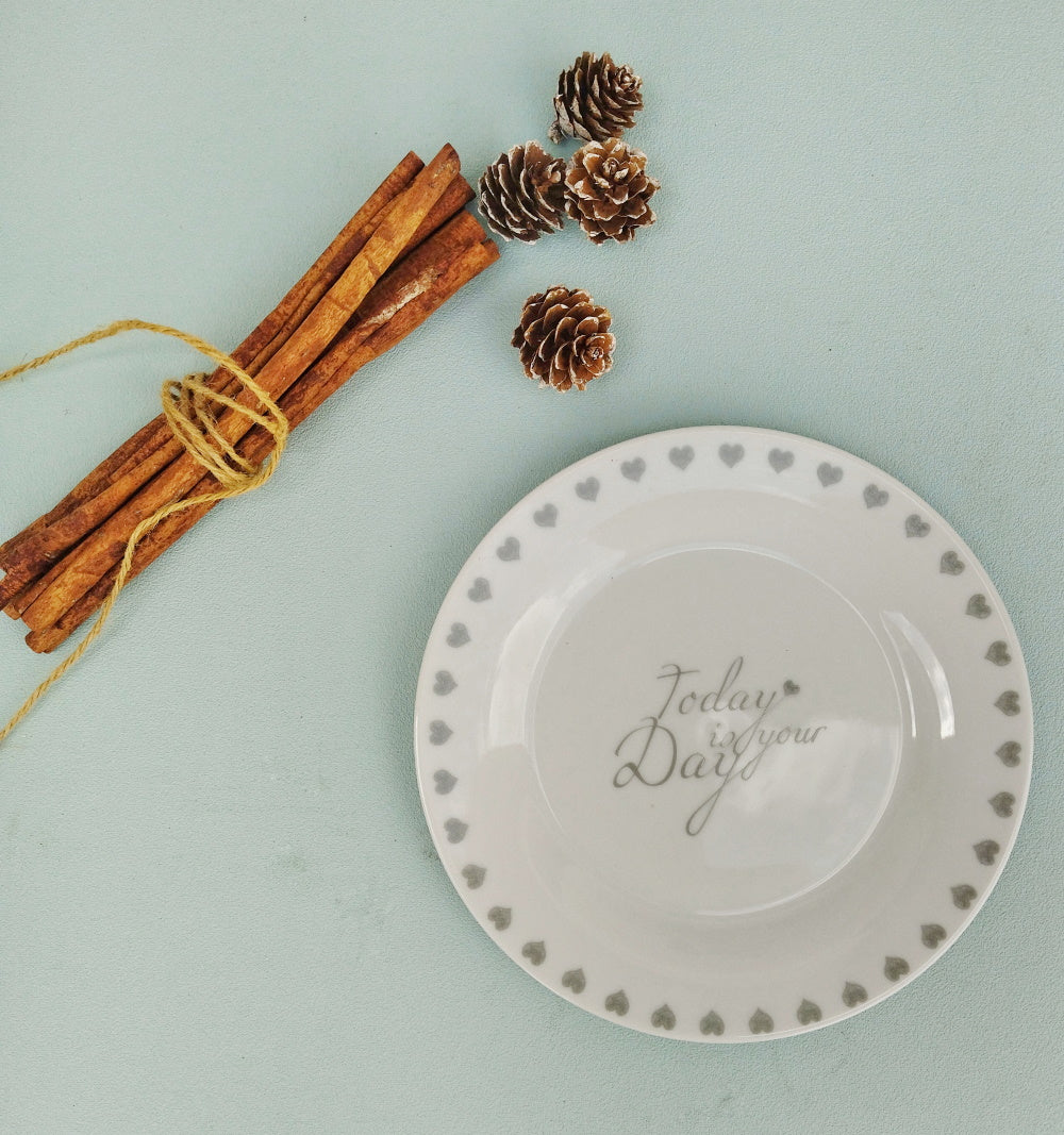 Wedding Cake Plates, Today Is Your Day White Porcelain Plate With Tiny Hearts