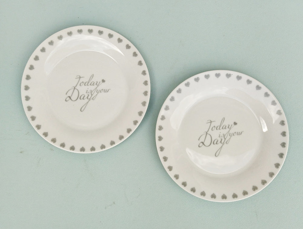 Wedding Cake Plates, Today Is Your Day White Porcelain Plate With Tiny Hearts