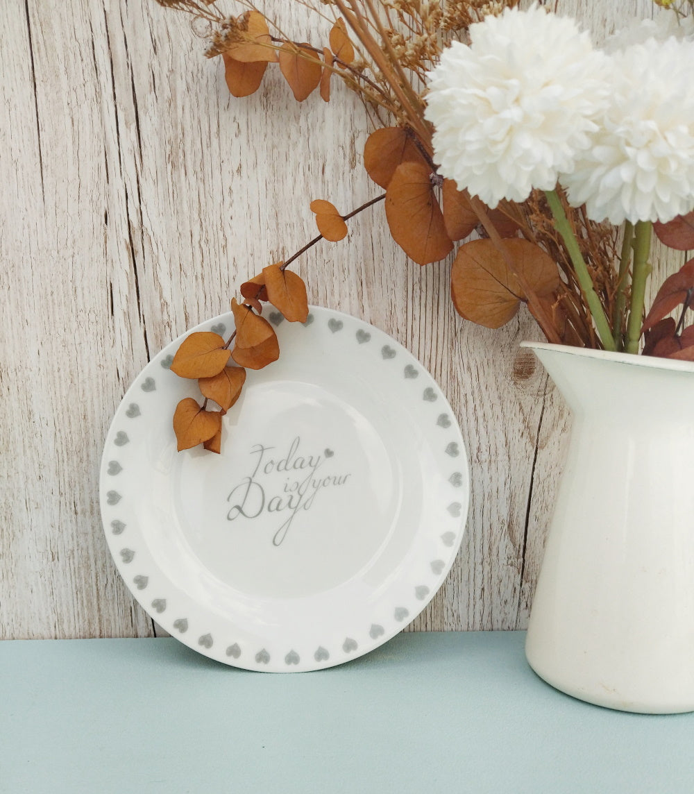 Wedding Cake Plates, Today Is Your Day White Porcelain Plate With Tiny Hearts