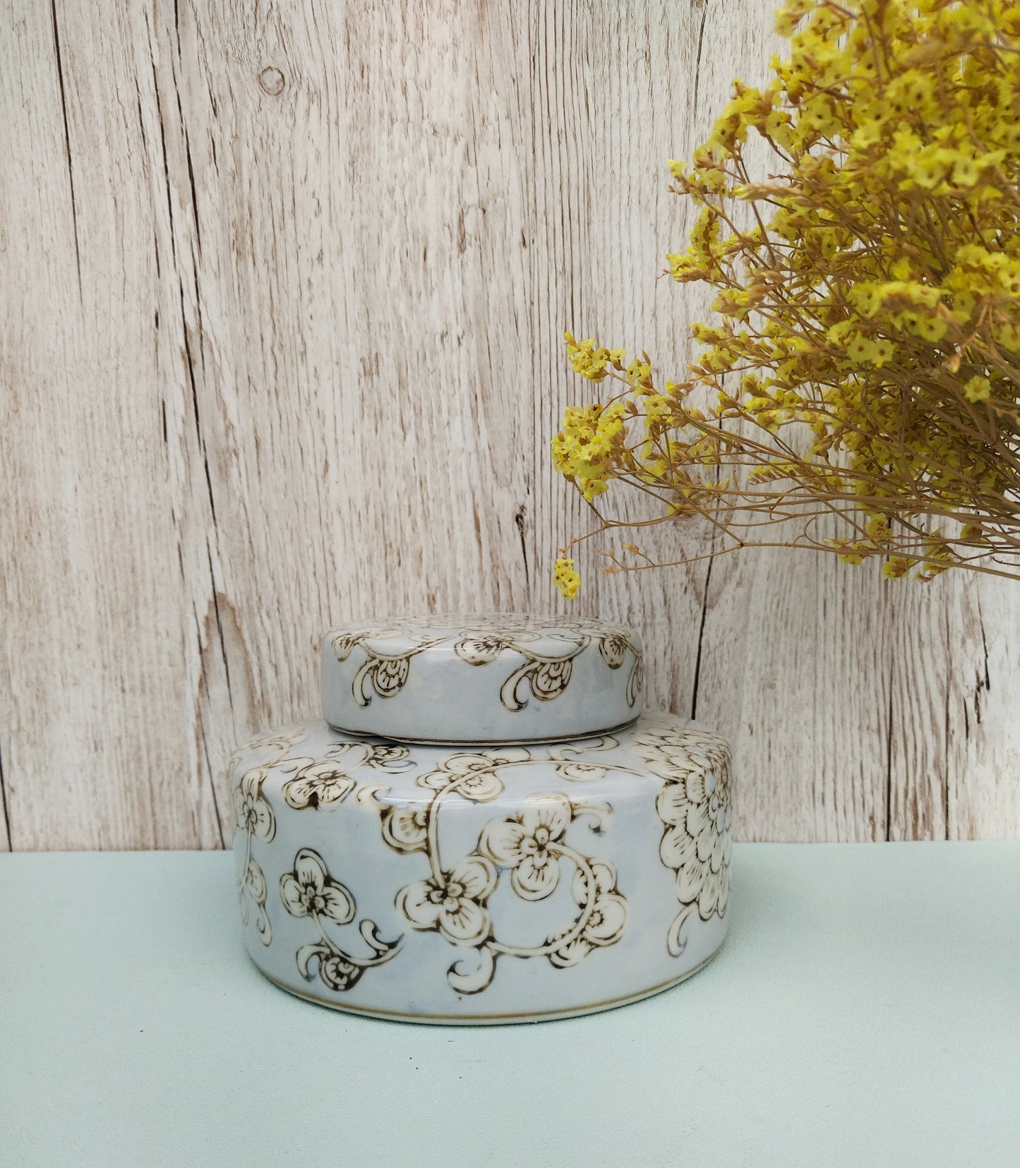 Ceramic Jar With Lid, Handmade Peony Flower Jar
