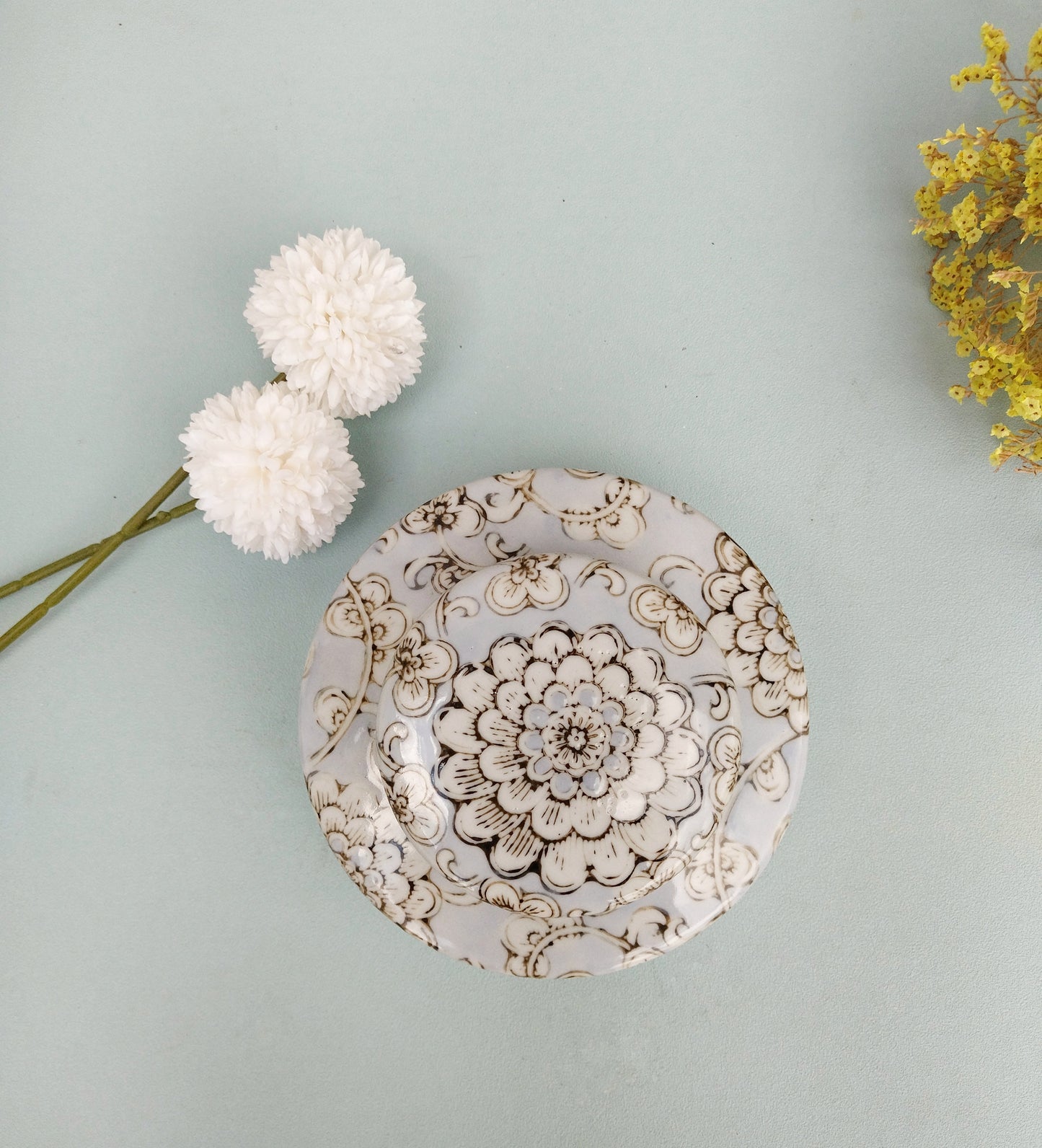 Ceramic Jar With Lid, Handmade Peony Flower Jar