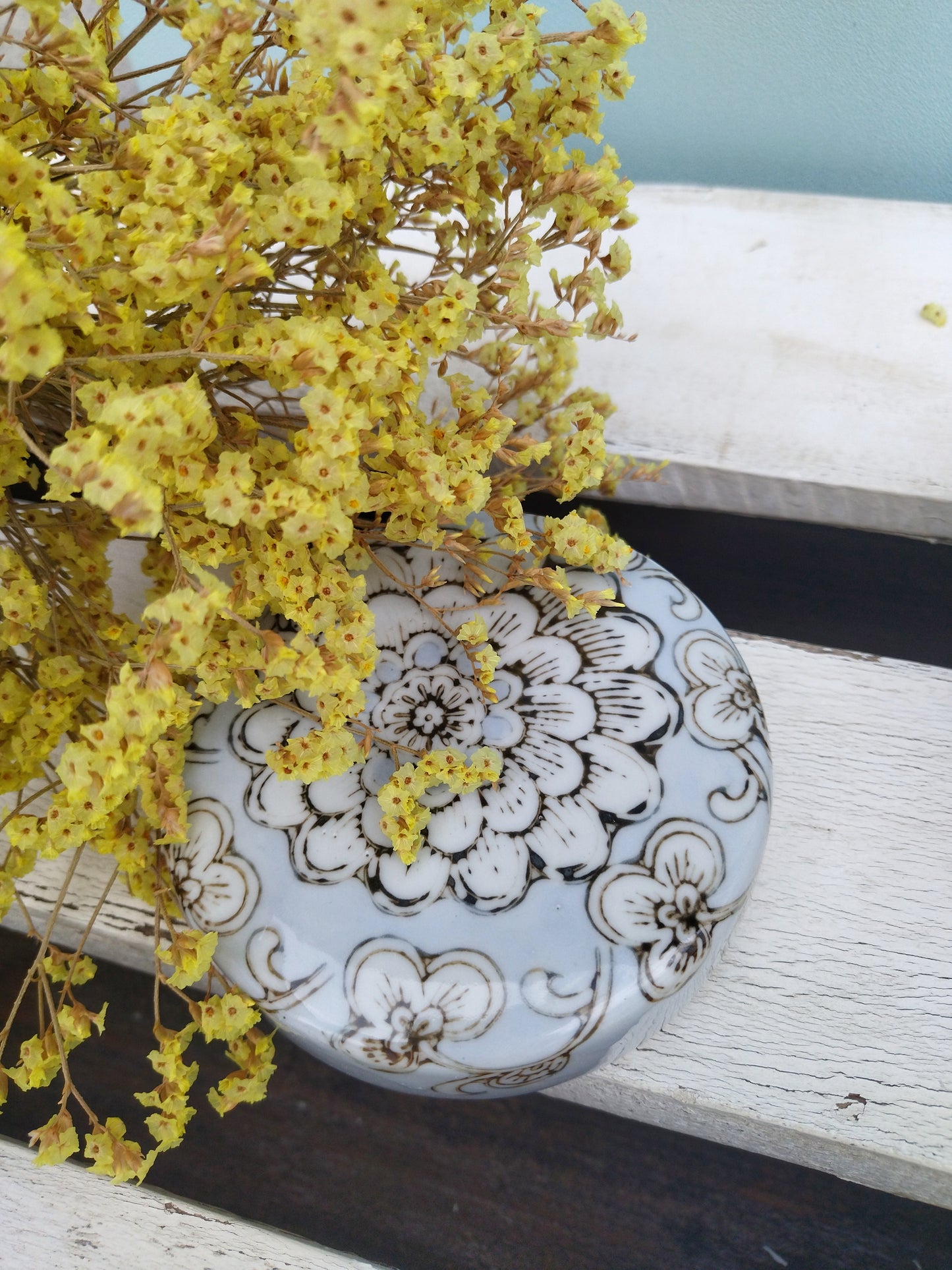 Ceramic Jar With Lid, Handmade Peony Flower Jar