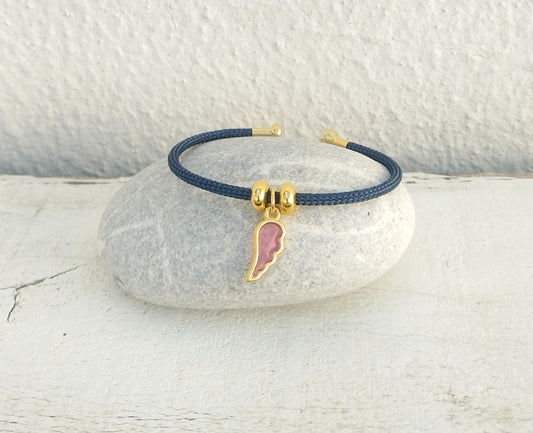 Feather Charm Bangle Bracelet, Angel Wings Open Cuff Bracelet
