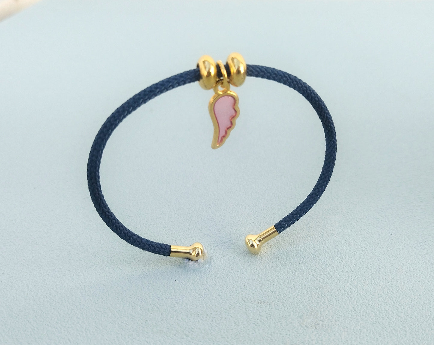 Feather Charm Bangle Bracelet, Angel Wings Open Cuff Bracelet