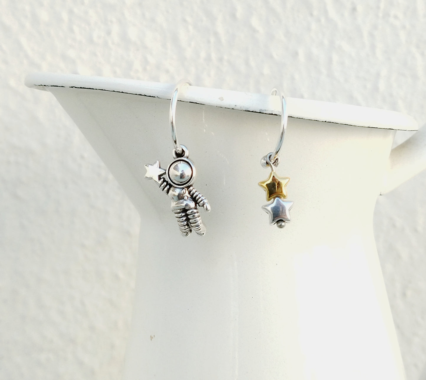 Astronaut And Star Small Mismatched Hoop Earrings