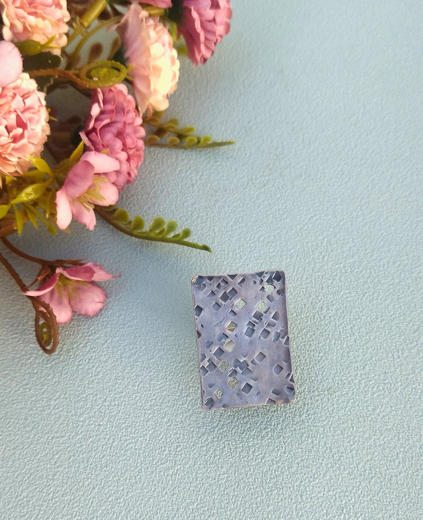 Large Sterling Silver Ring Size 8, Statement Geometric Ring, Chunky Cocktail Ring For Her