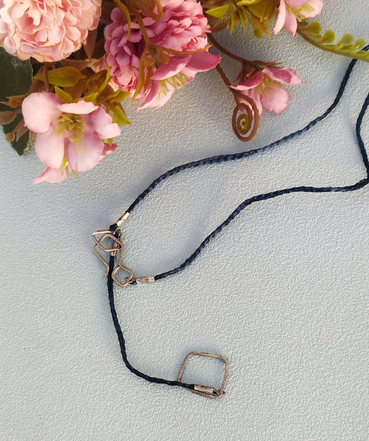Silver Vertical Bar Necklace, Simple Everyday Blue Silk Cord Necklace