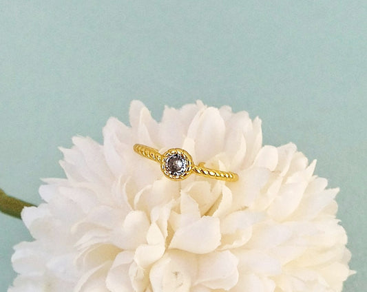 Zircon Twisted Ring, Gold Plated Adjustable Ring For Women