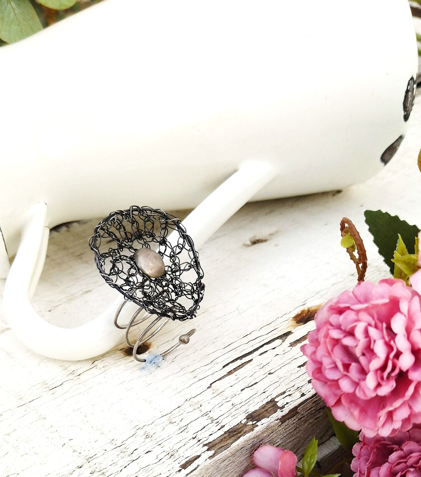 Oxidized Silver Ring For Women, Adjustable